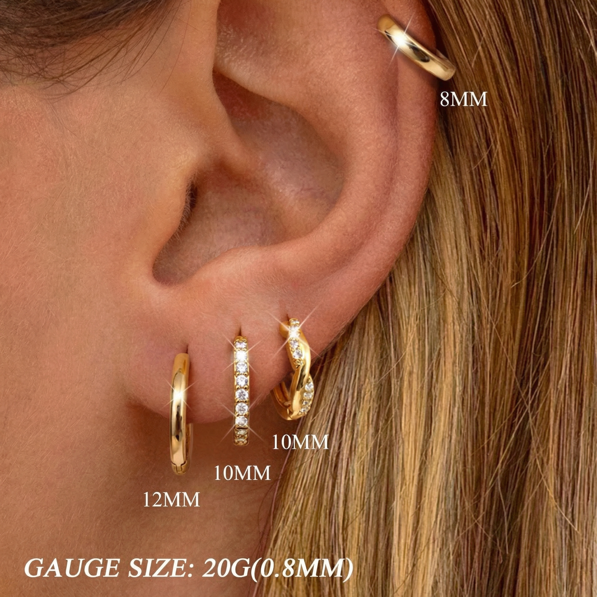 8pc Classic Huggie Hoop Earrings Set