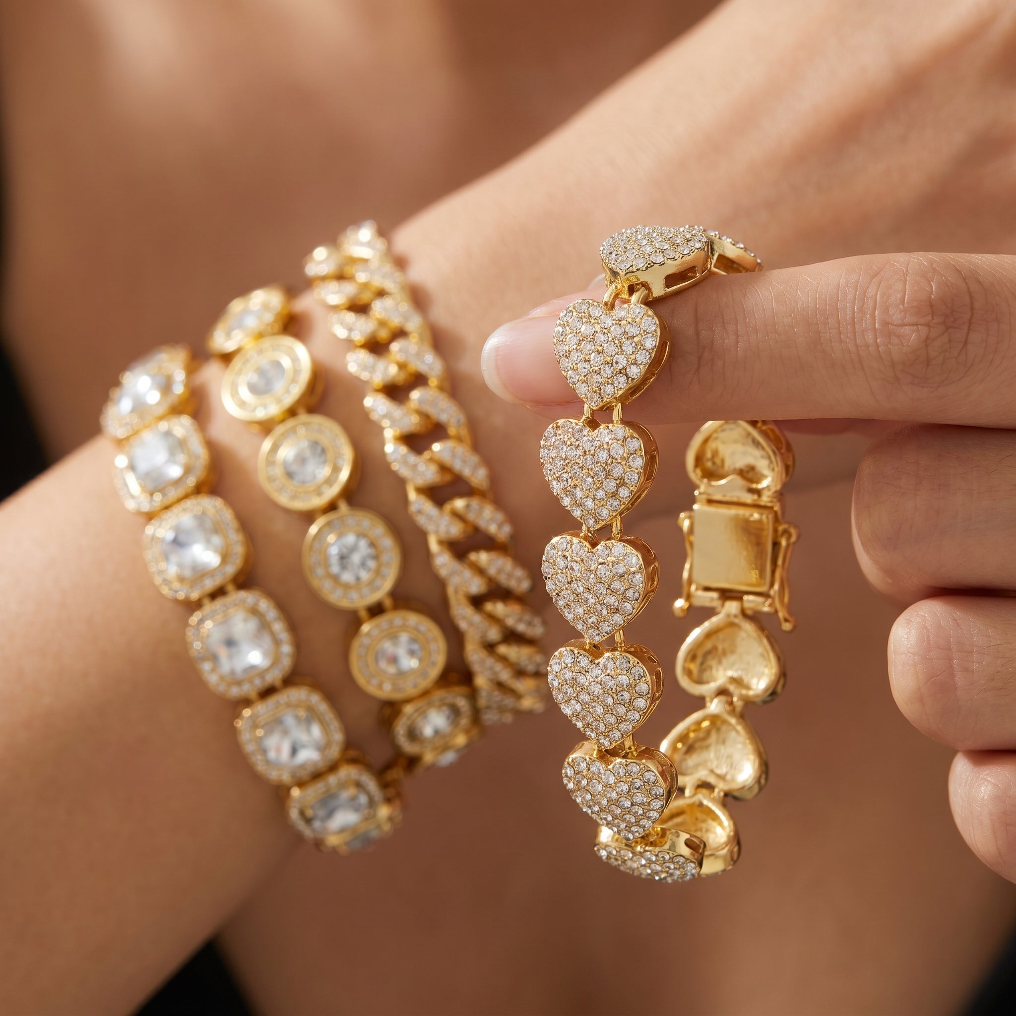 4pc Chunky Diamond Bracelet Stack