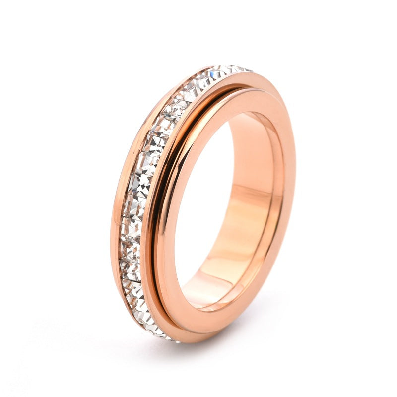 Simulated Diamond Accented Rotating Anxiety Relief Ring