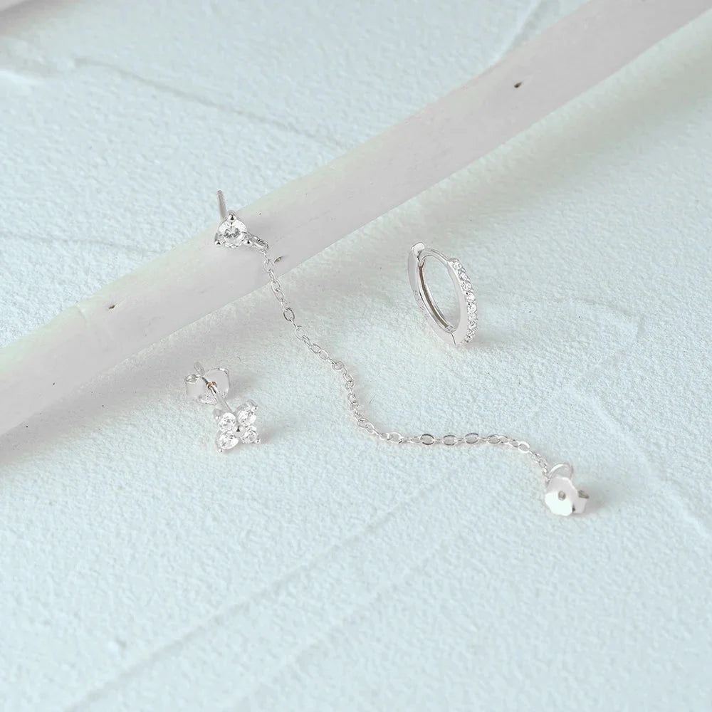 3pc Dainty Floral Tassel Chain Earrings Set