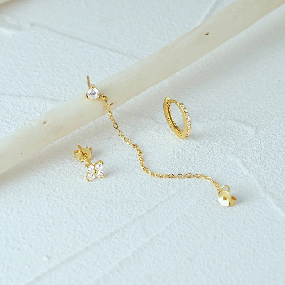 3pc Dainty Floral Tassel Chain Earrings Set