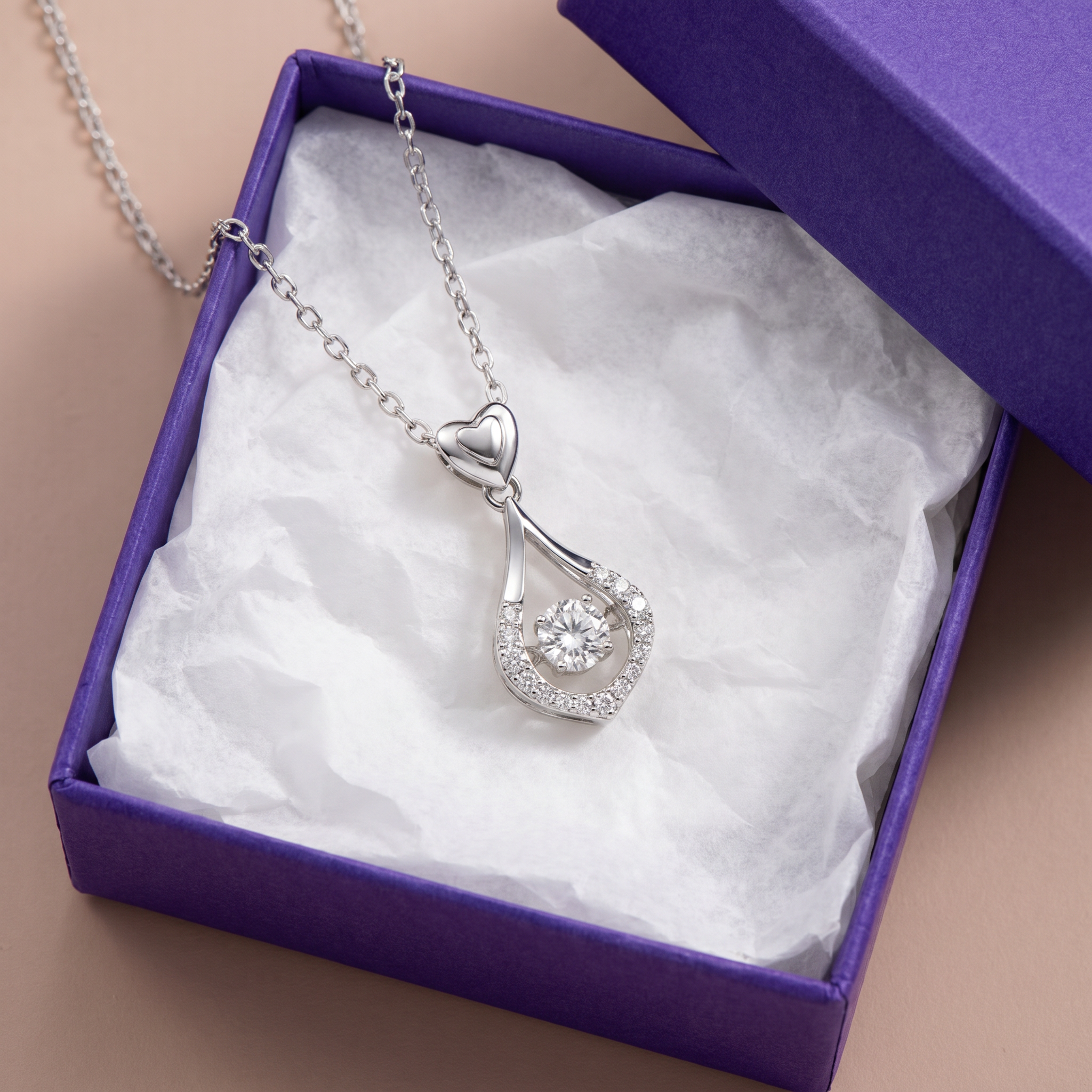 S925 Heart Diamond Teardrop Necklace