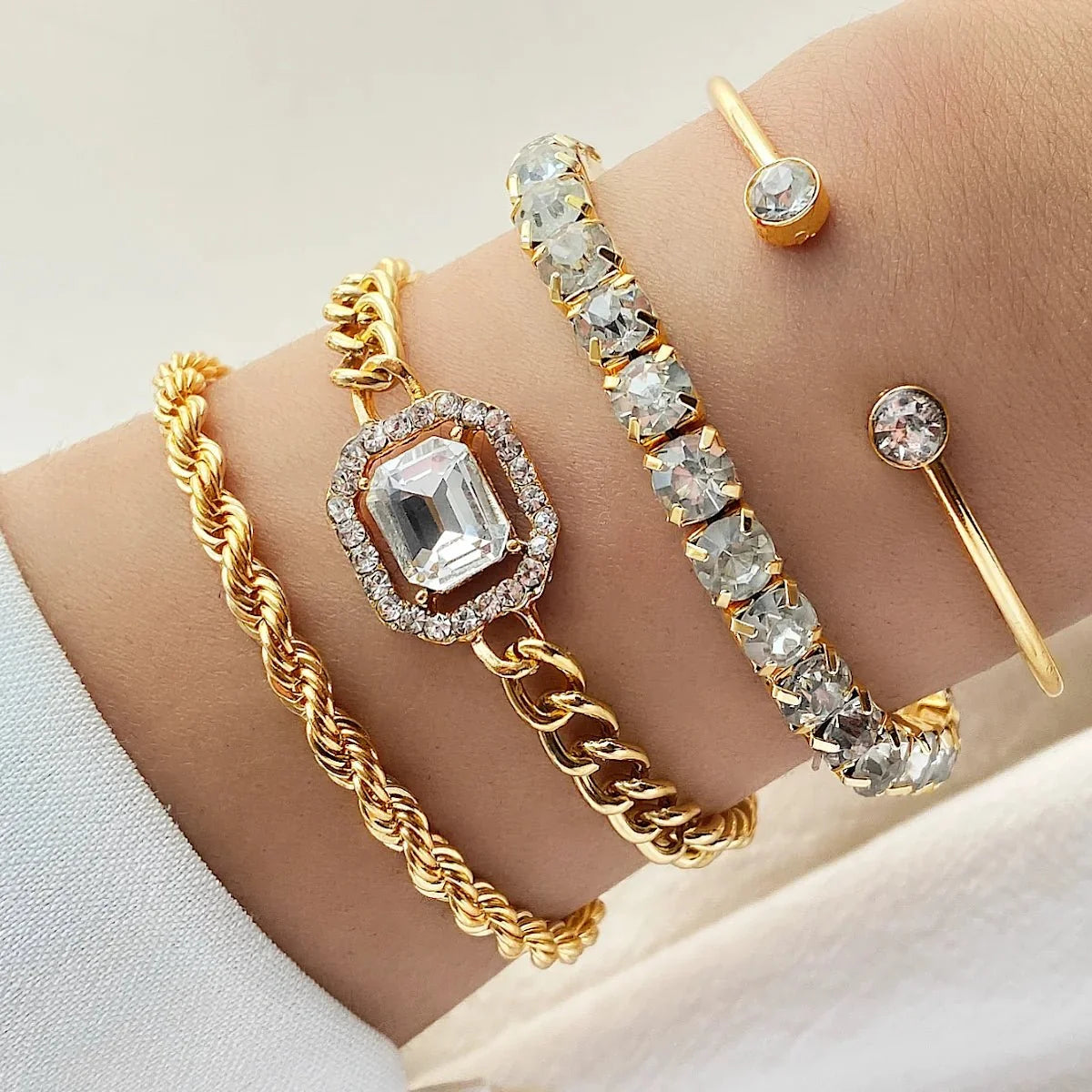 4pcs Diamond Shimmer Bracelet Stack