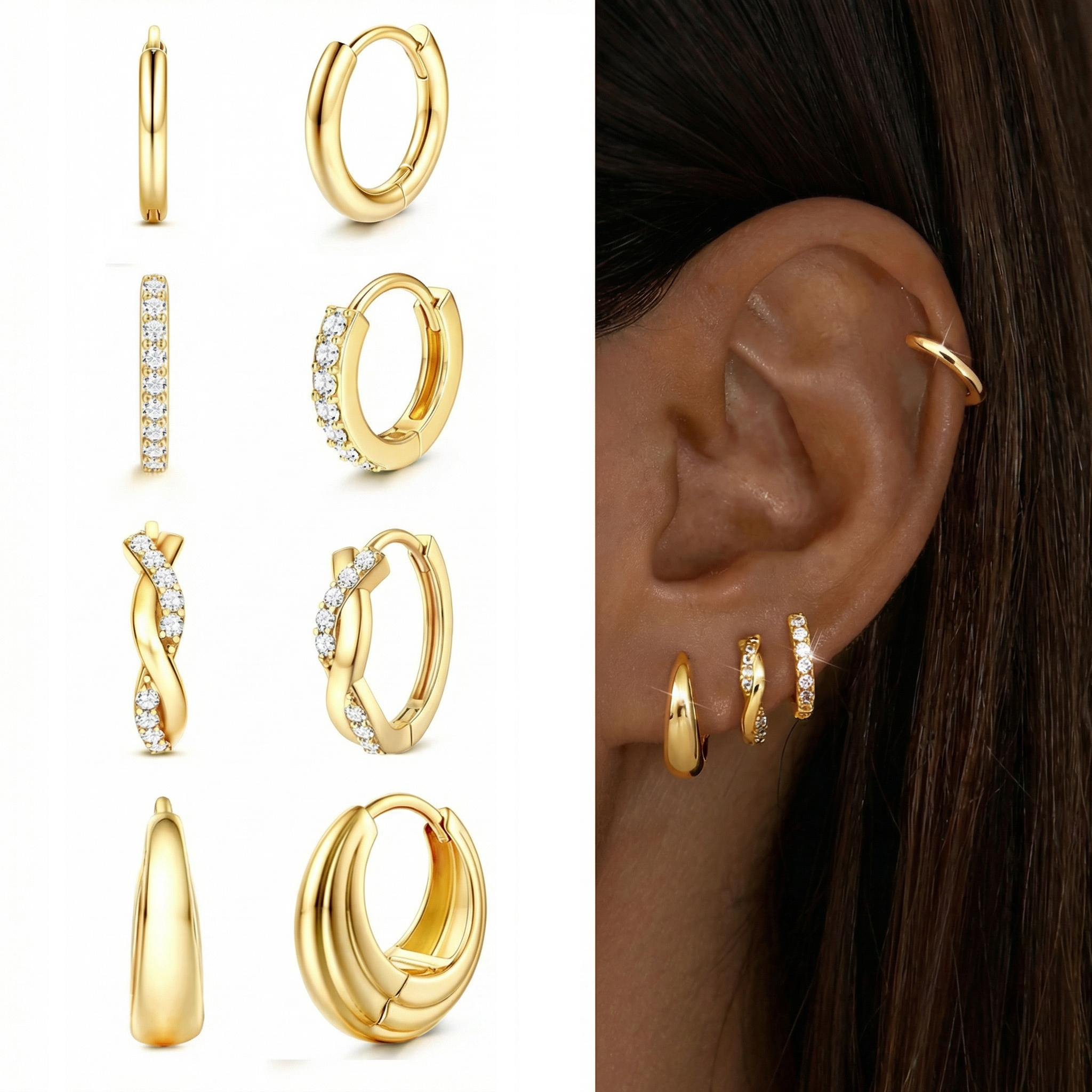 8pc Classic Huggie Hoop Earrings Set