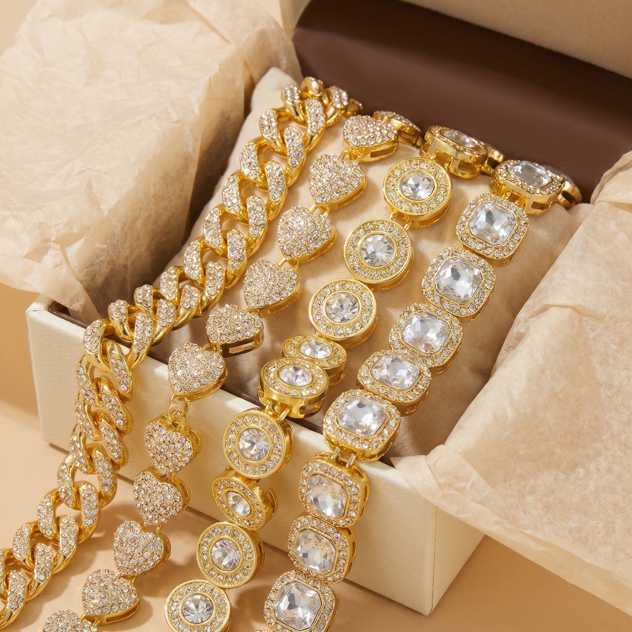 4pc Chunky Diamond Bracelet Stack