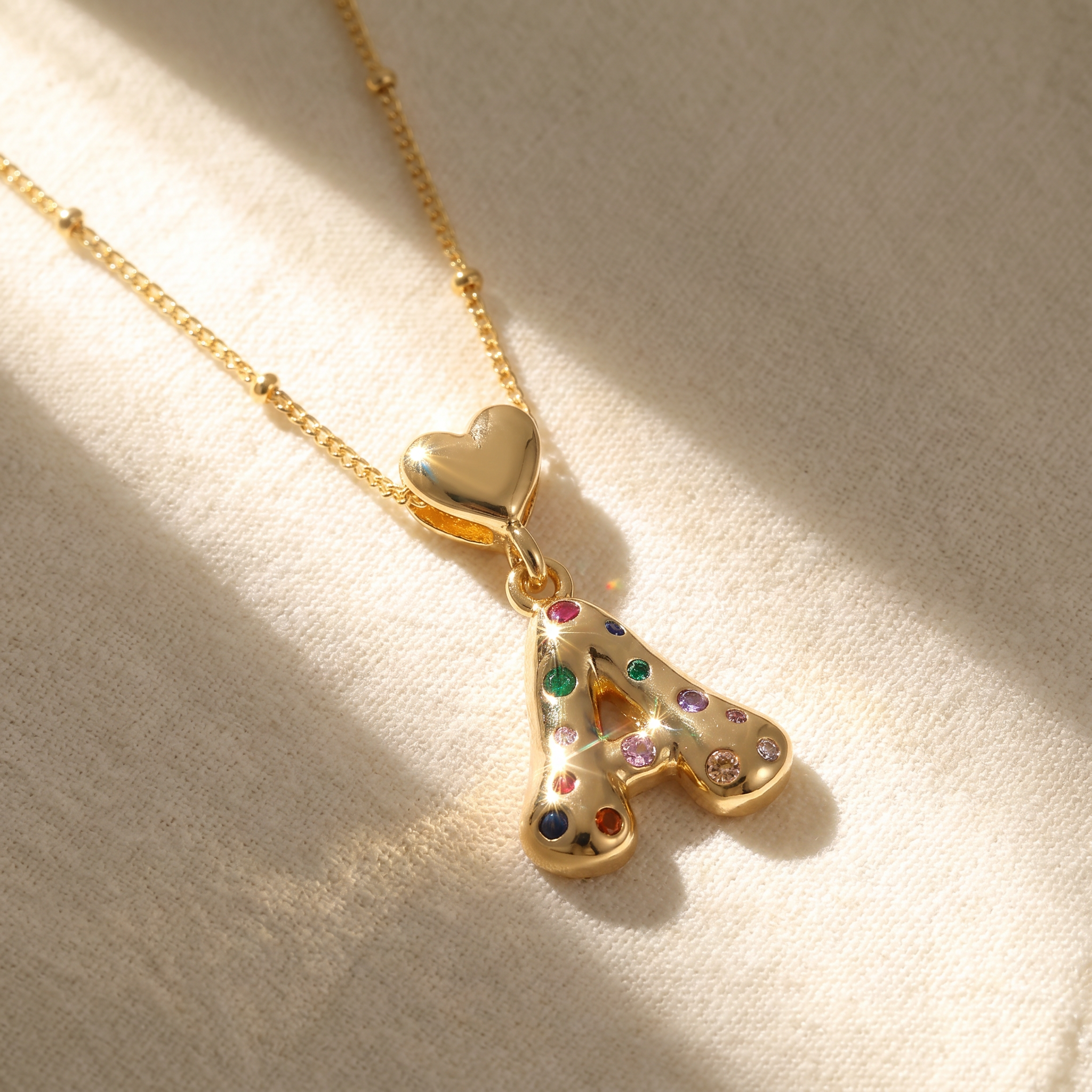 Colorful Chunky Heart Initial Satellite Chain Necklace