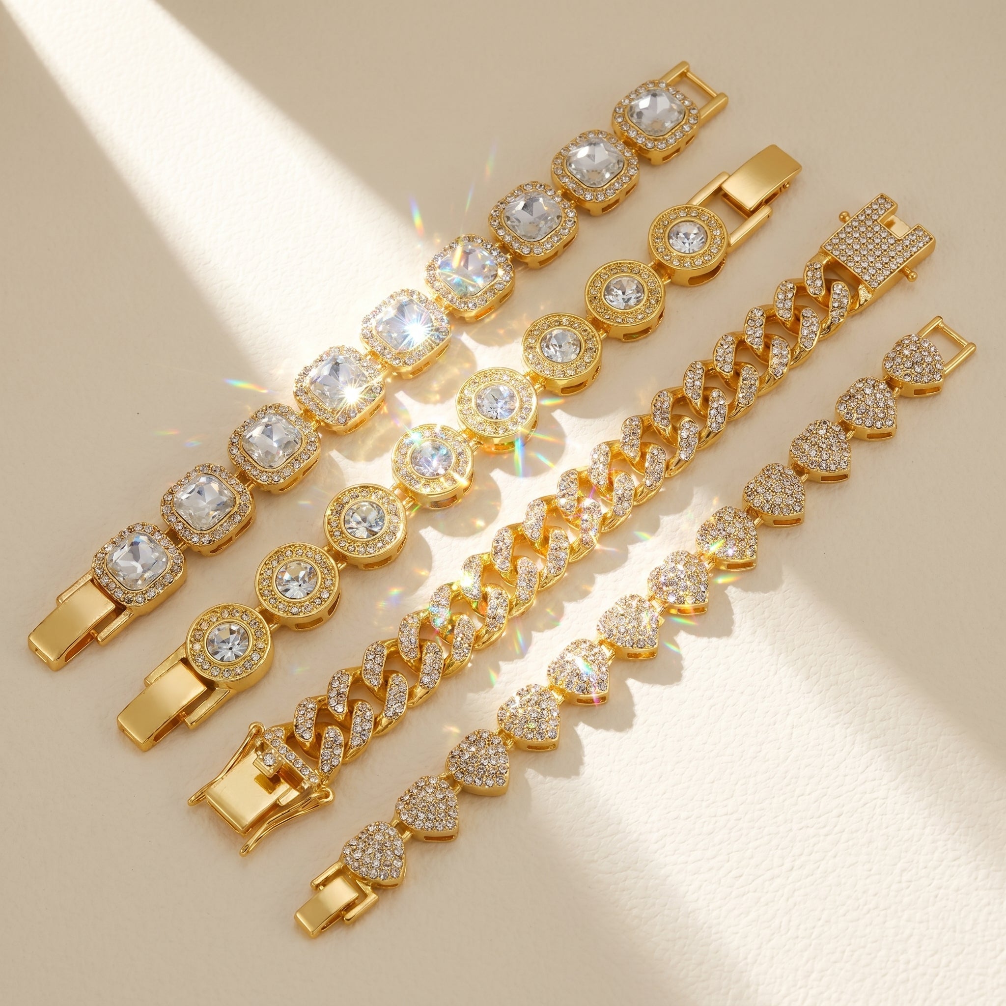 4pc Chunky Diamond Bracelet Stack