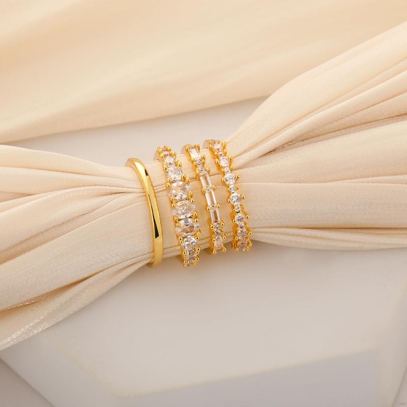 14k 4pc Diamond Accented Ring Stack