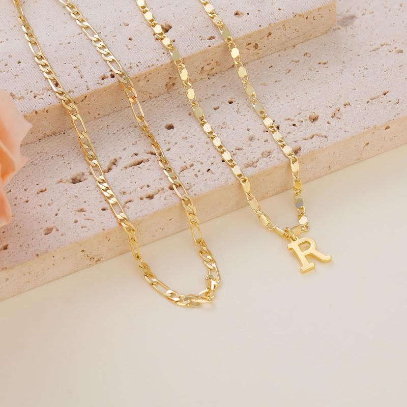 2pc 14k Serif Letter Initial Anklet Set