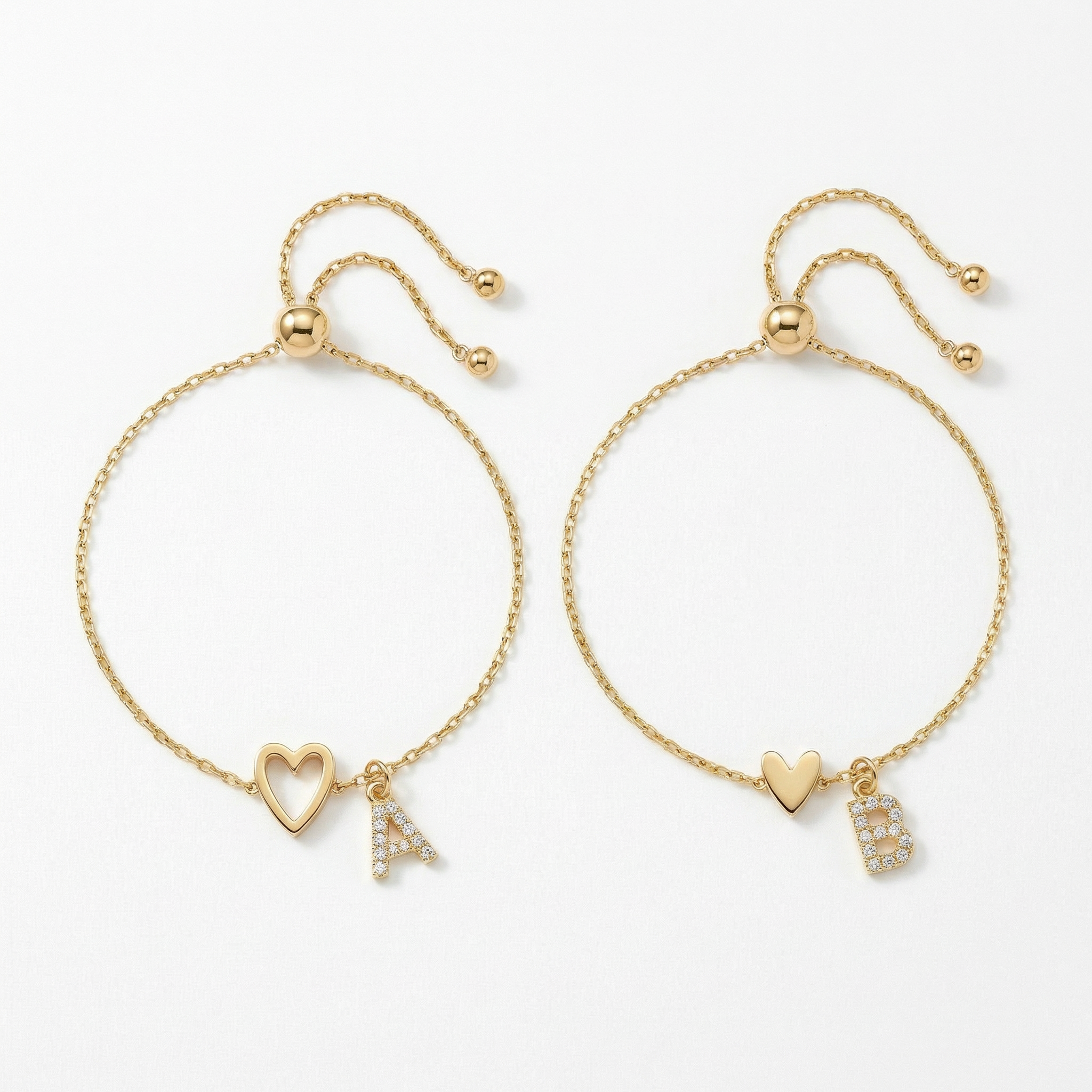 18k Linked Hearts Bond Initial Bracelets