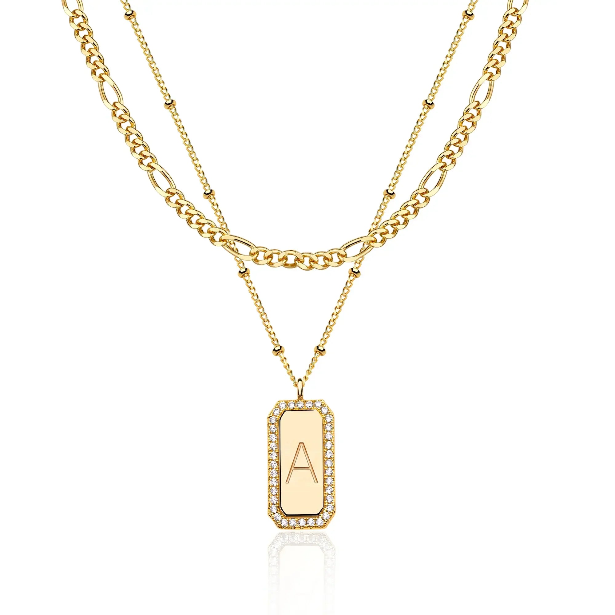 2pc Figaro & Satellite Chain Initial Necklace Stack