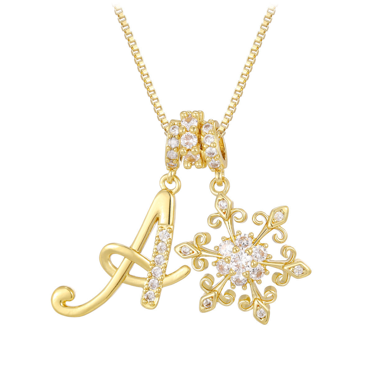 14k Elegant Initial & Snowflake Necklace
