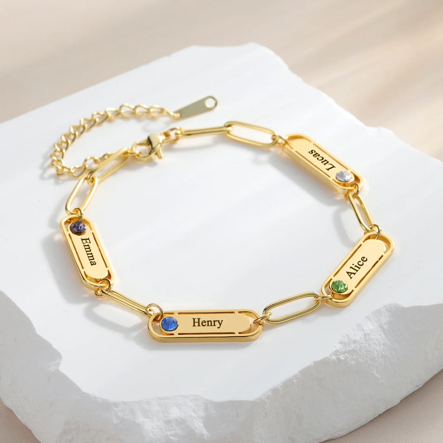 Dainty Name & Birthstone Paperclip Bracelet