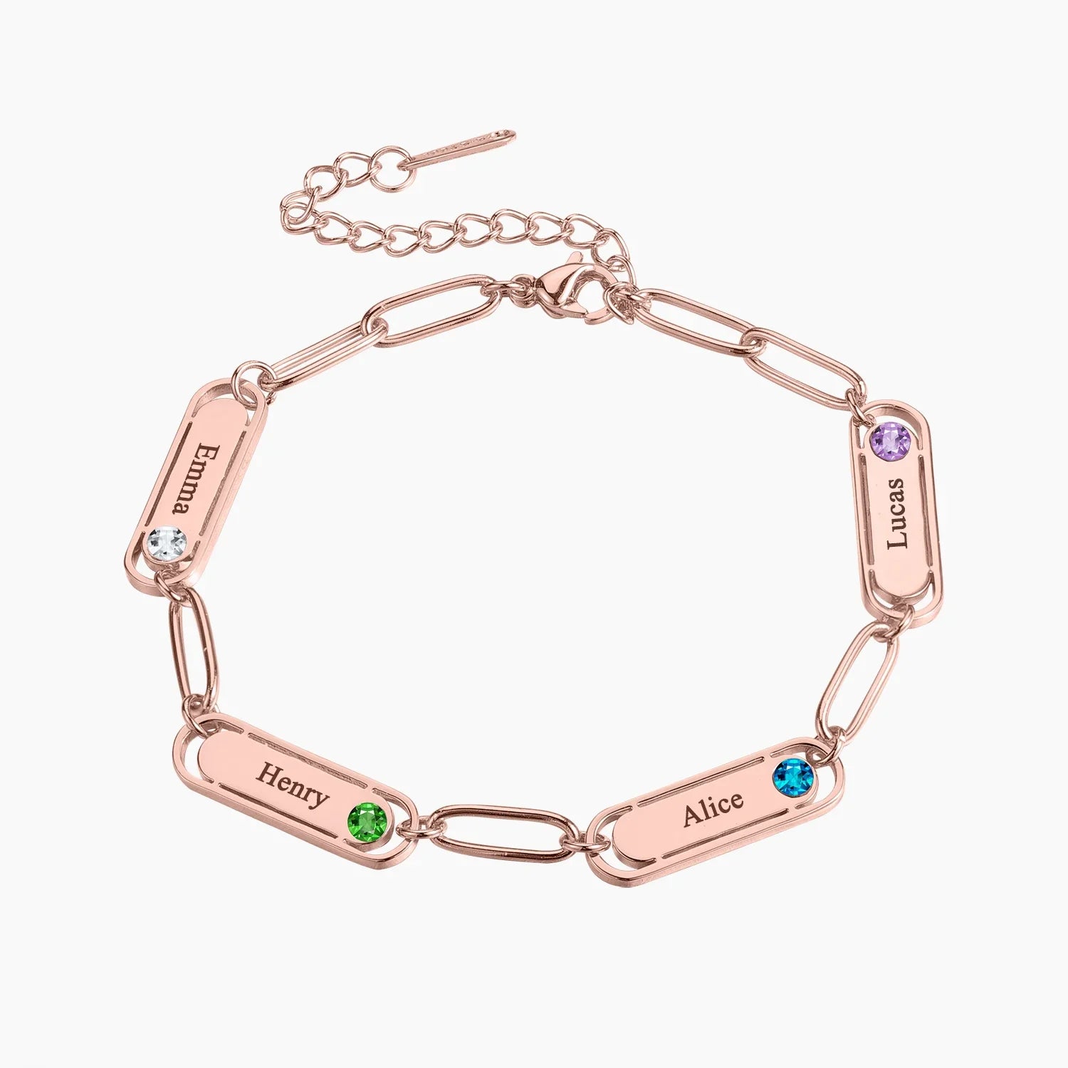 Dainty Name & Birthstone Paperclip Bracelet