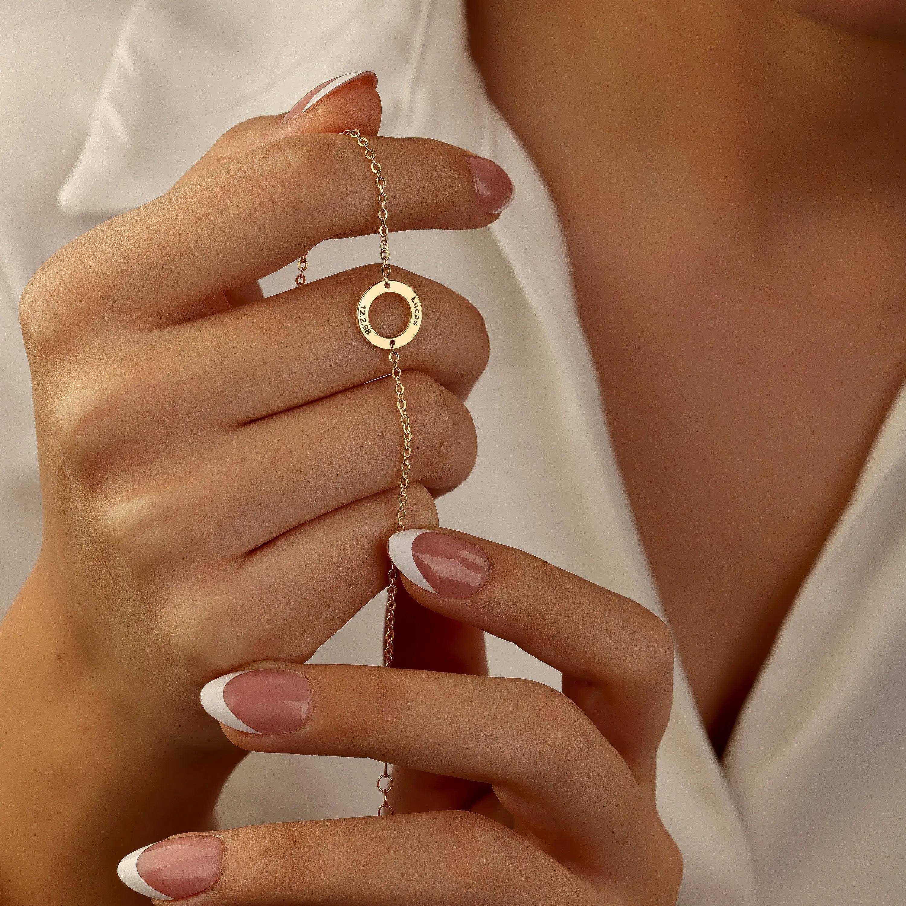 Personalized Dainty Open Disc Name & Date Bracelet