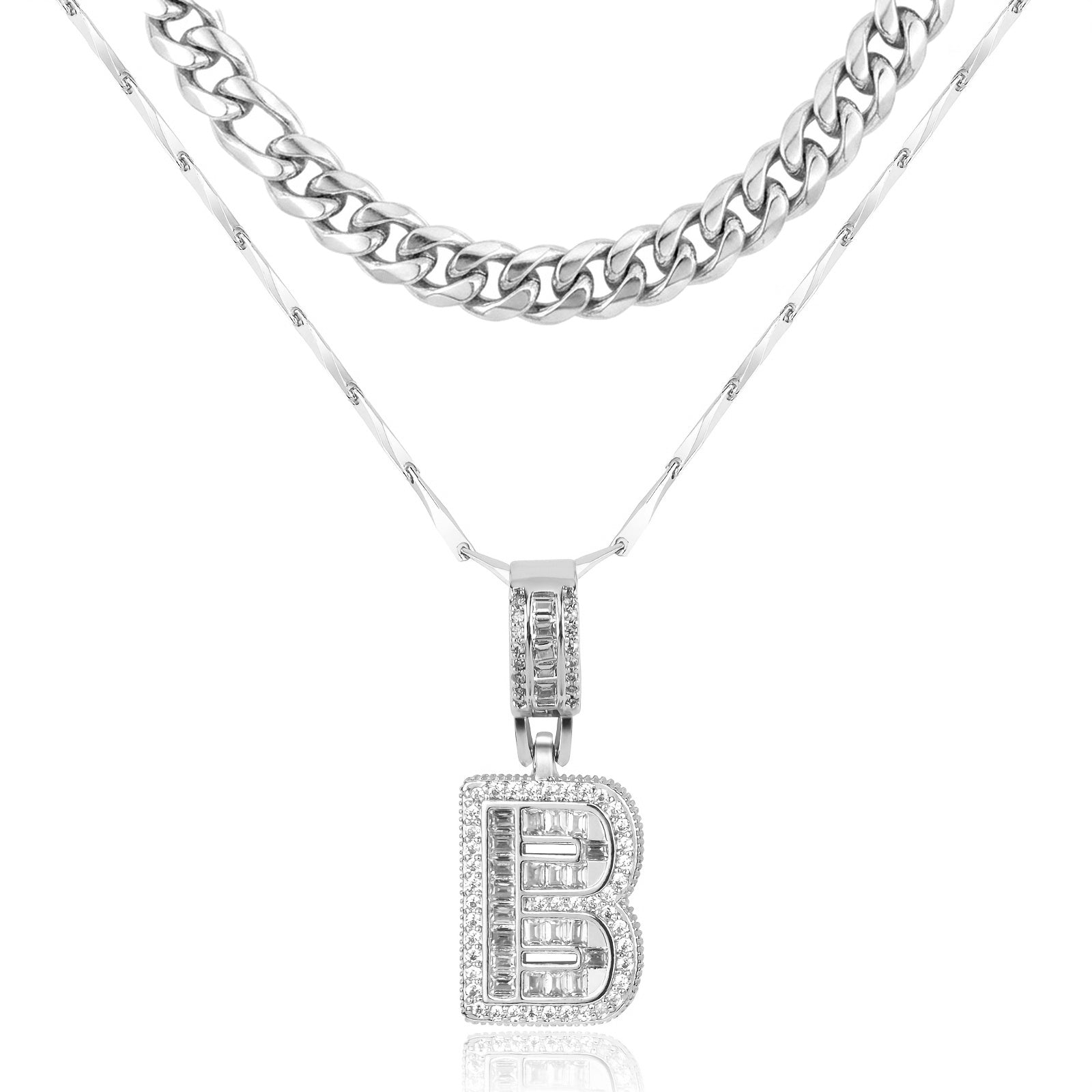 2pc 14k Layered Cuban & Initial Necklaces