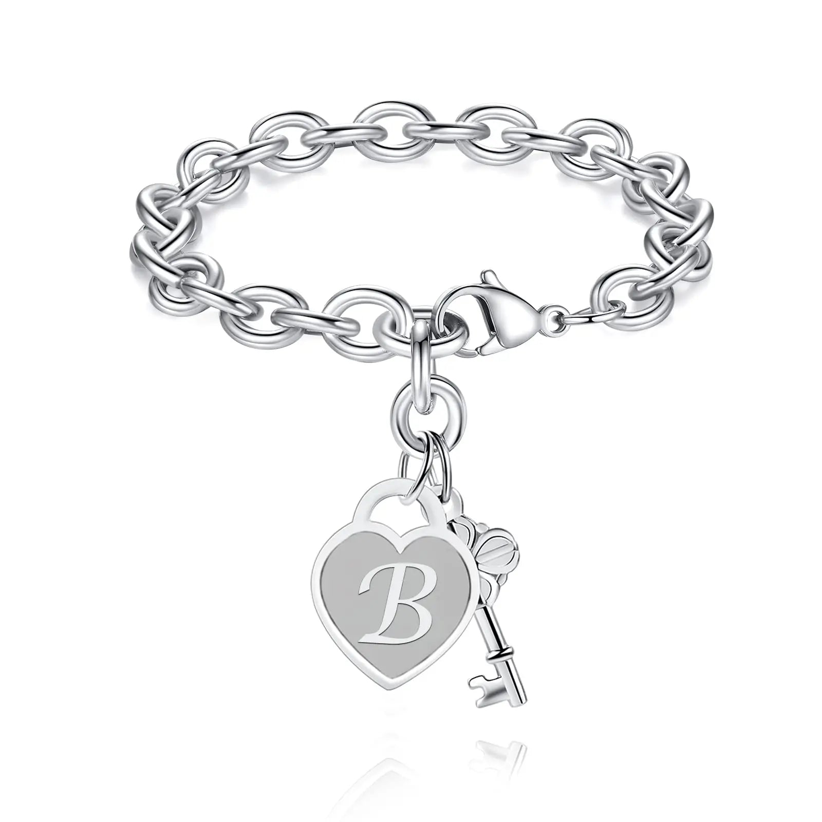 Chunky Clip Heart & Key Letter Initial Bracelet