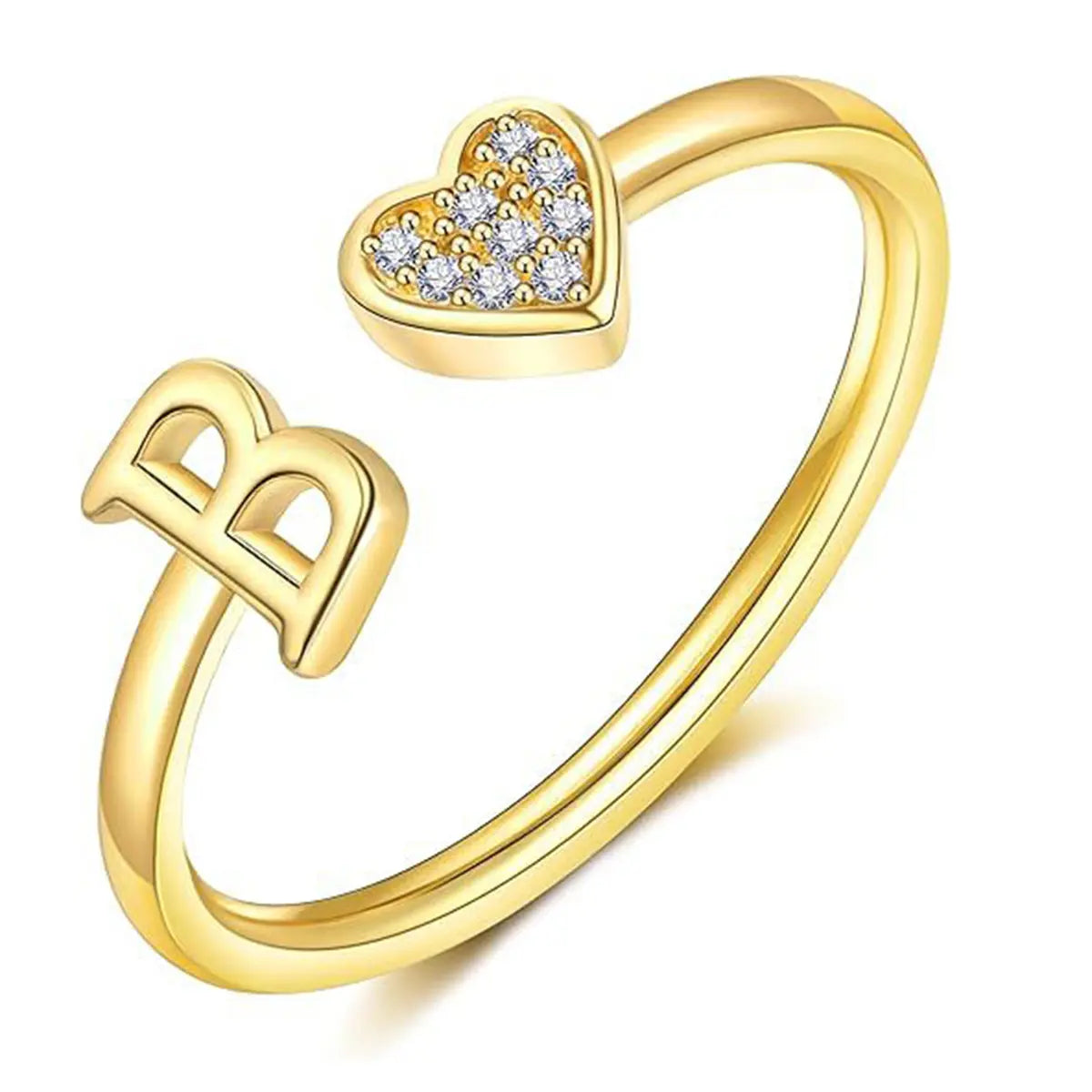 Elegant Heart Accented Serif Letter Initial Ring