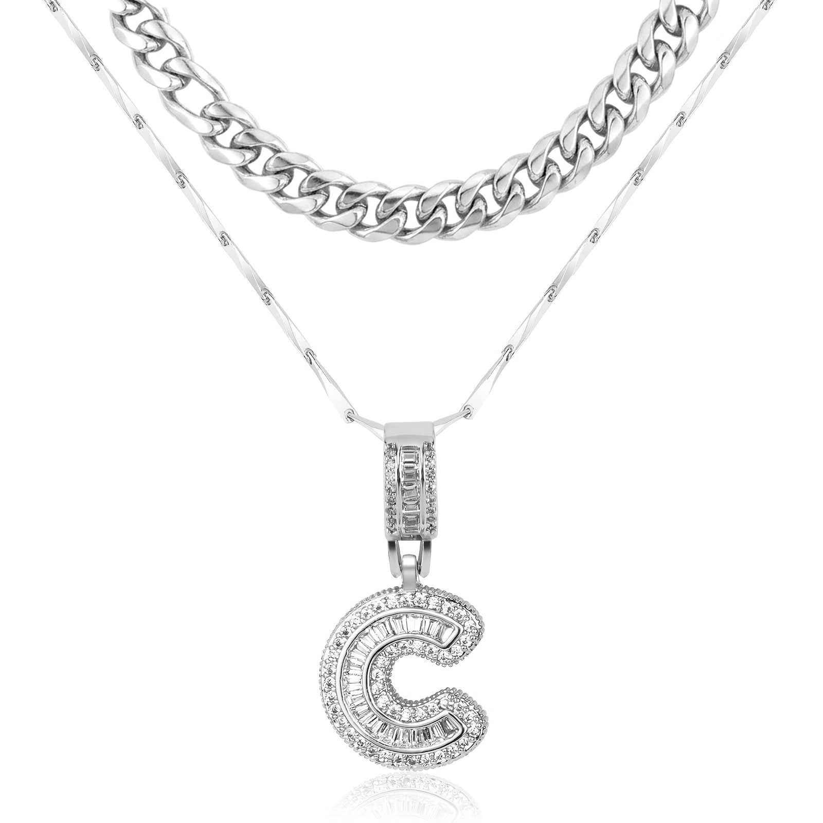 2pc 14k Layered Cuban & Initial Necklaces