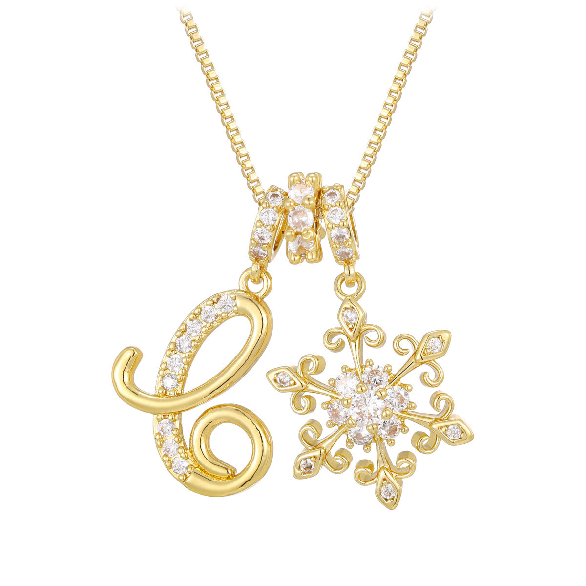 14k Elegant Initial & Snowflake Necklace