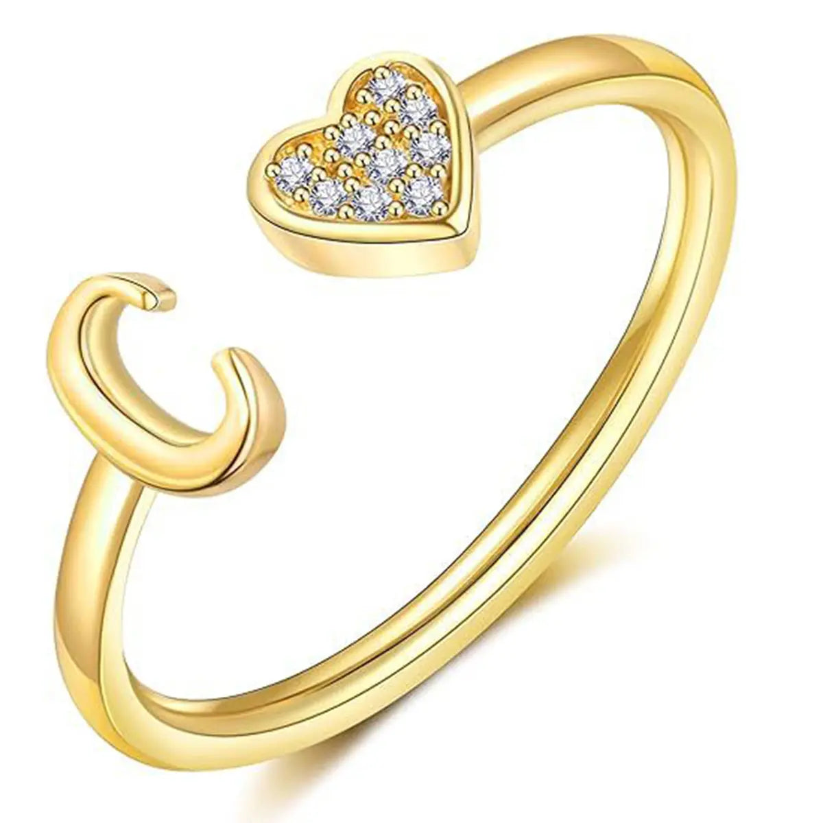 Elegant Heart Accented Serif Letter Initial Ring