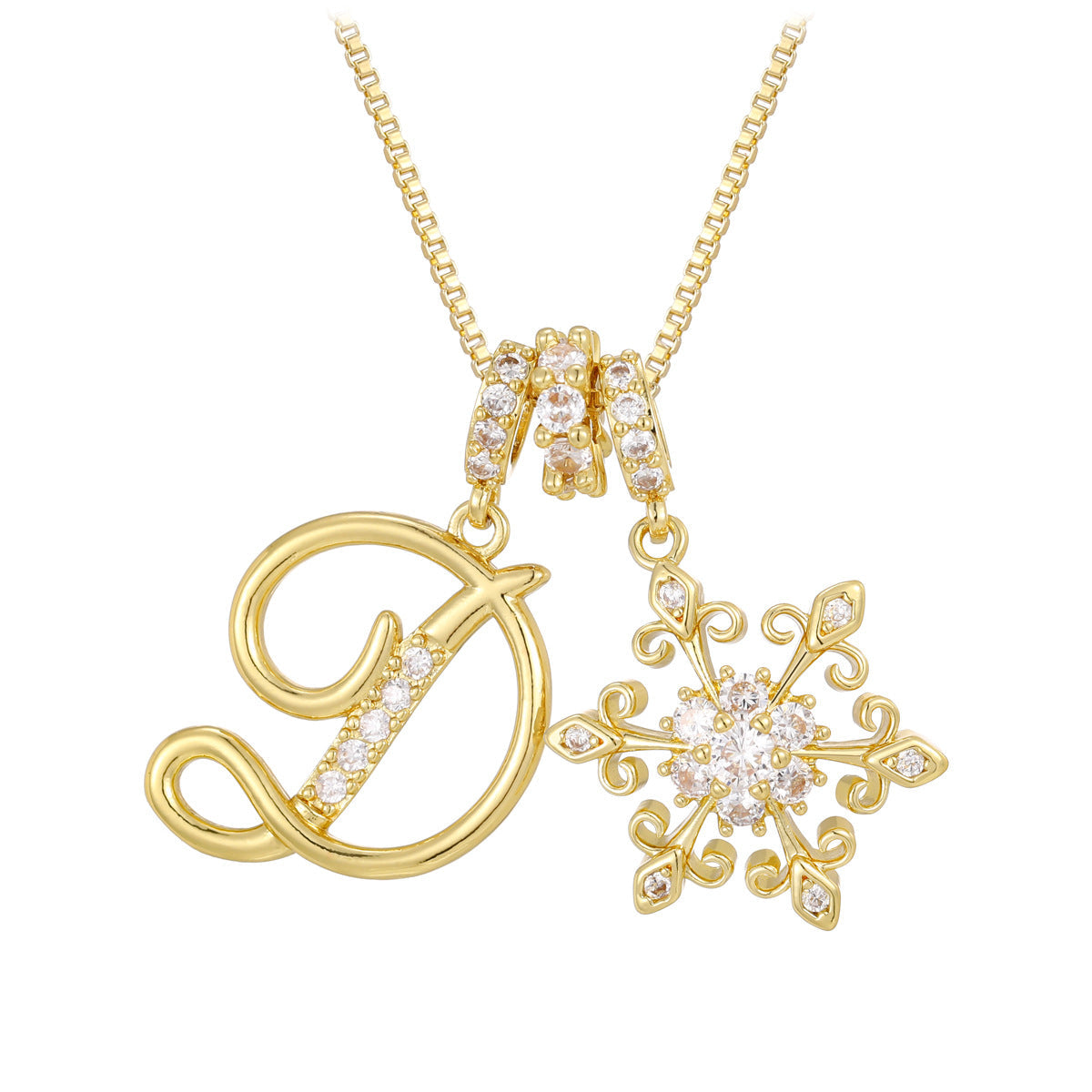 14k Elegant Initial & Snowflake Necklace