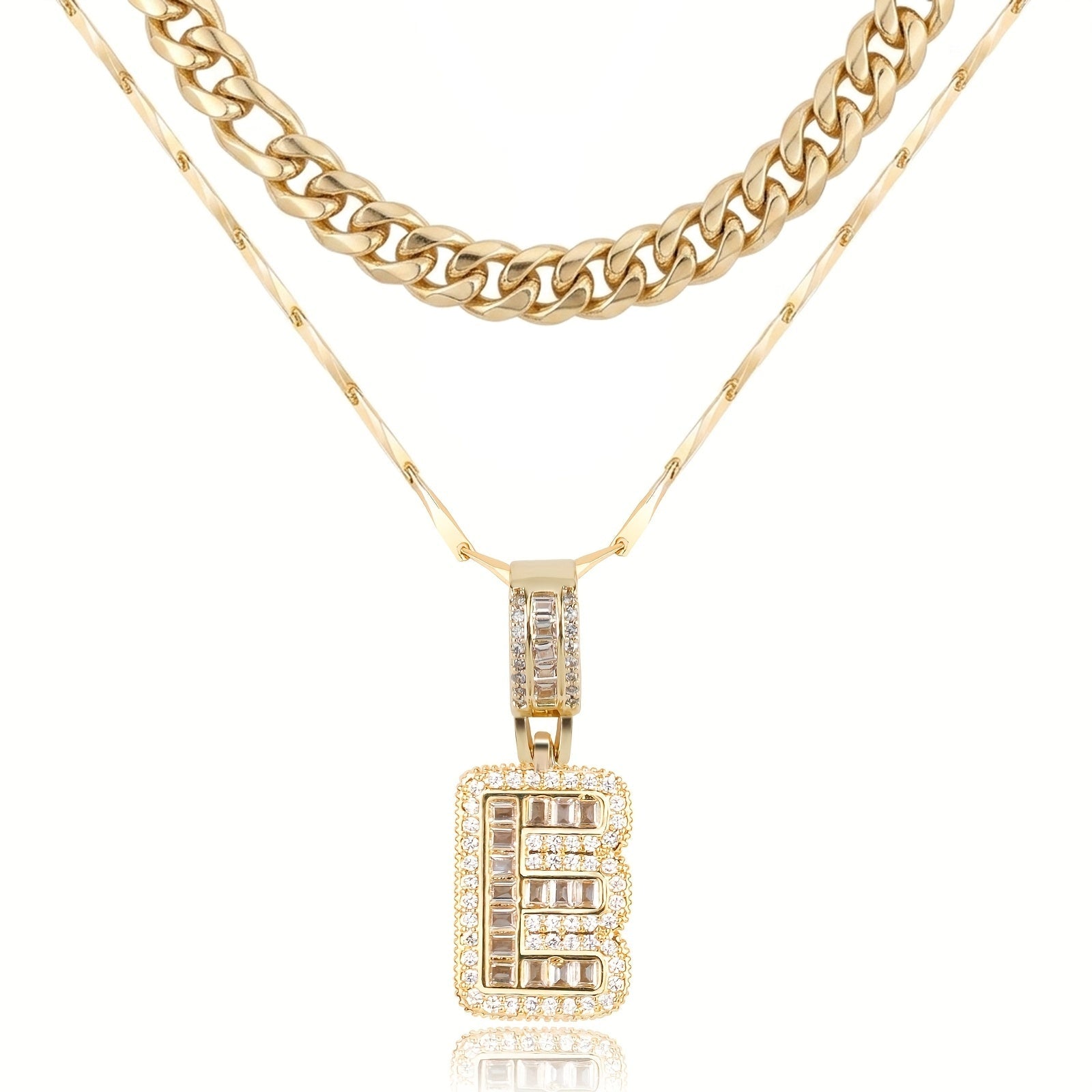 2pc 14k Layered Cuban & Initial Necklaces