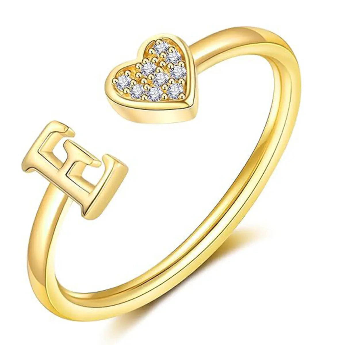 Elegant Heart Accented Serif Letter Initial Ring