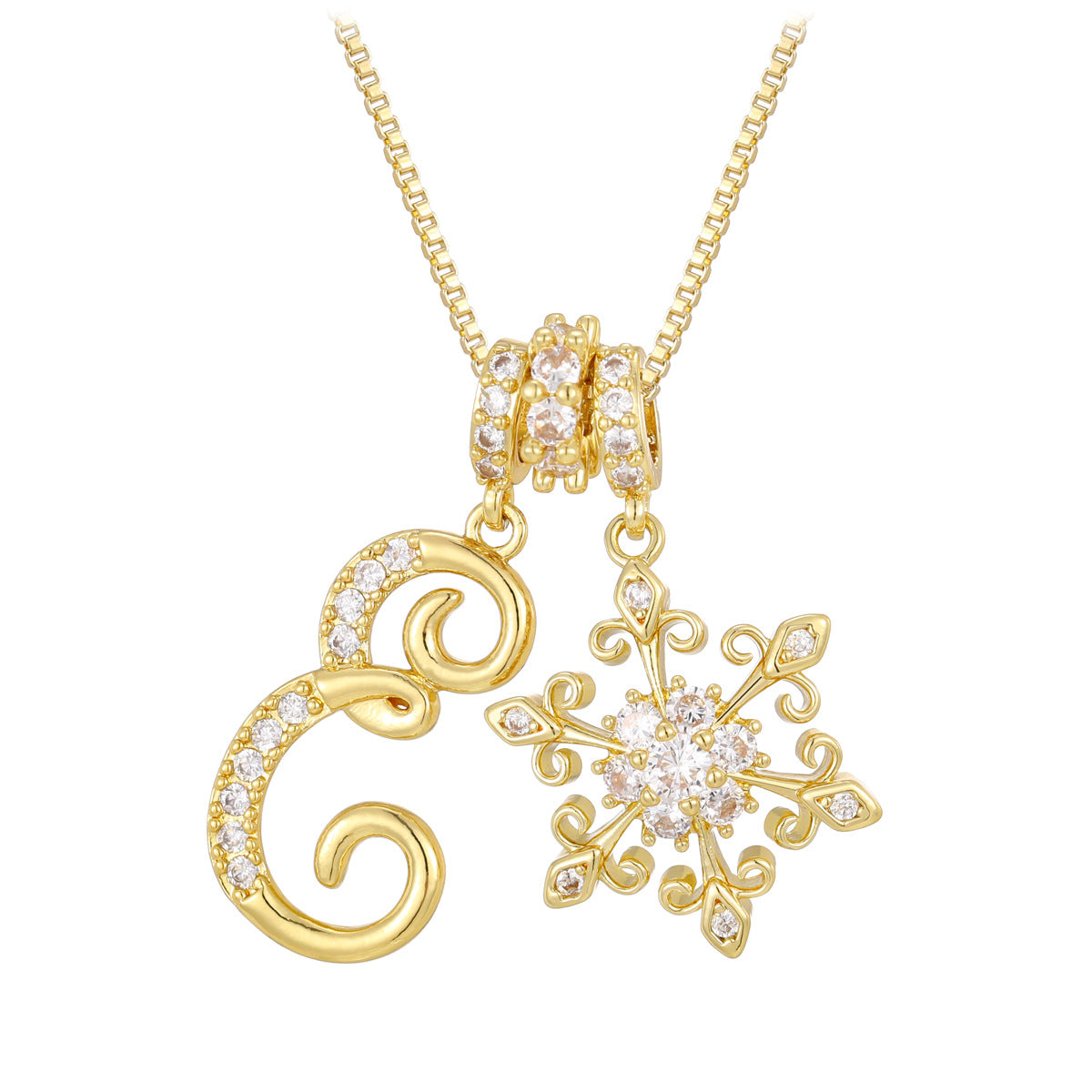 14k Elegant Initial & Snowflake Necklace