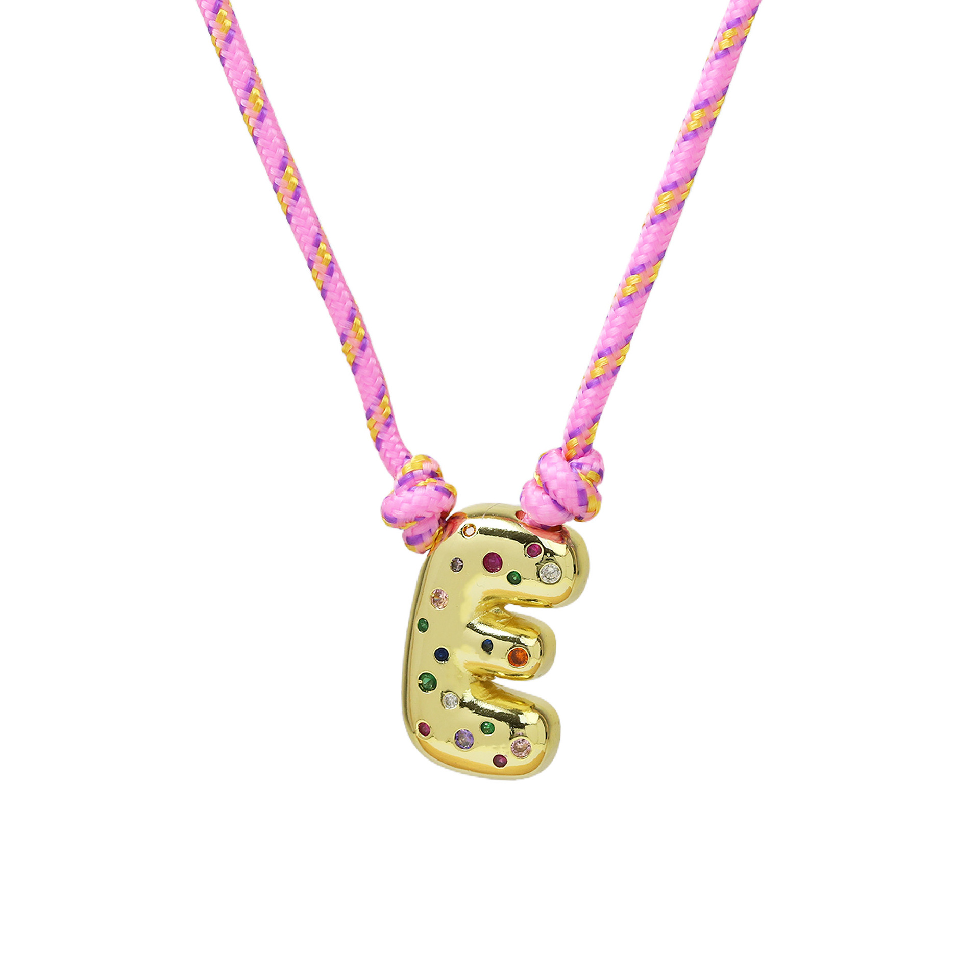 Chunky Gemstone Accented Initial Rope Necklace