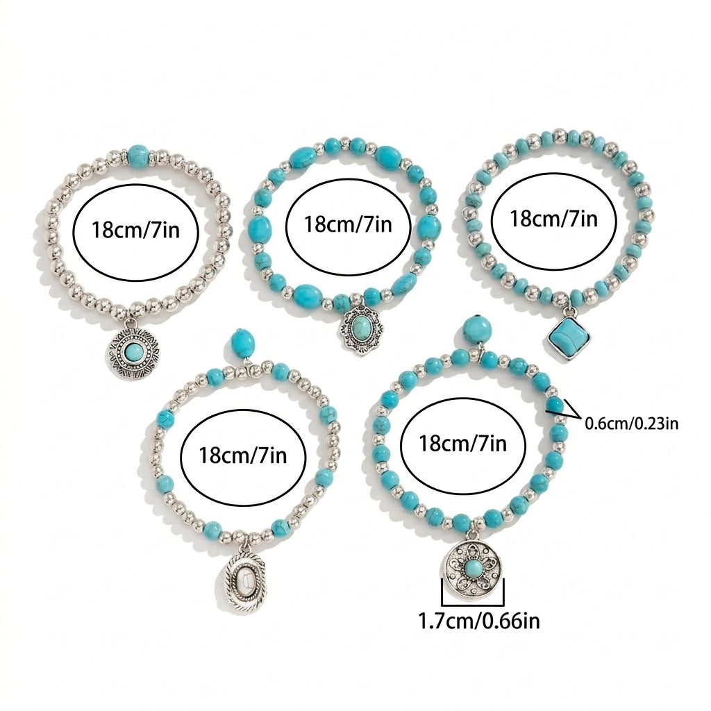 5pc Boho Style Turquoise Bracelet Stack