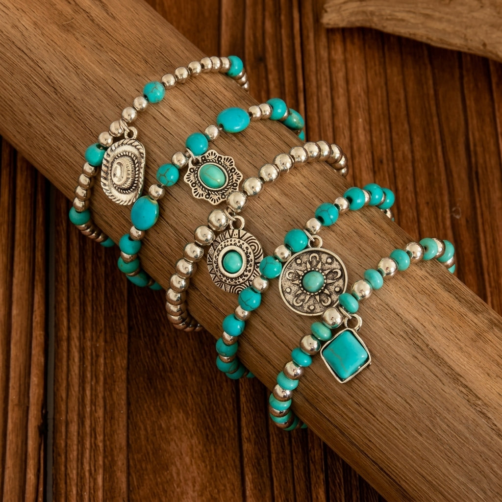 5pc Boho Style Turquoise Bracelet Stack