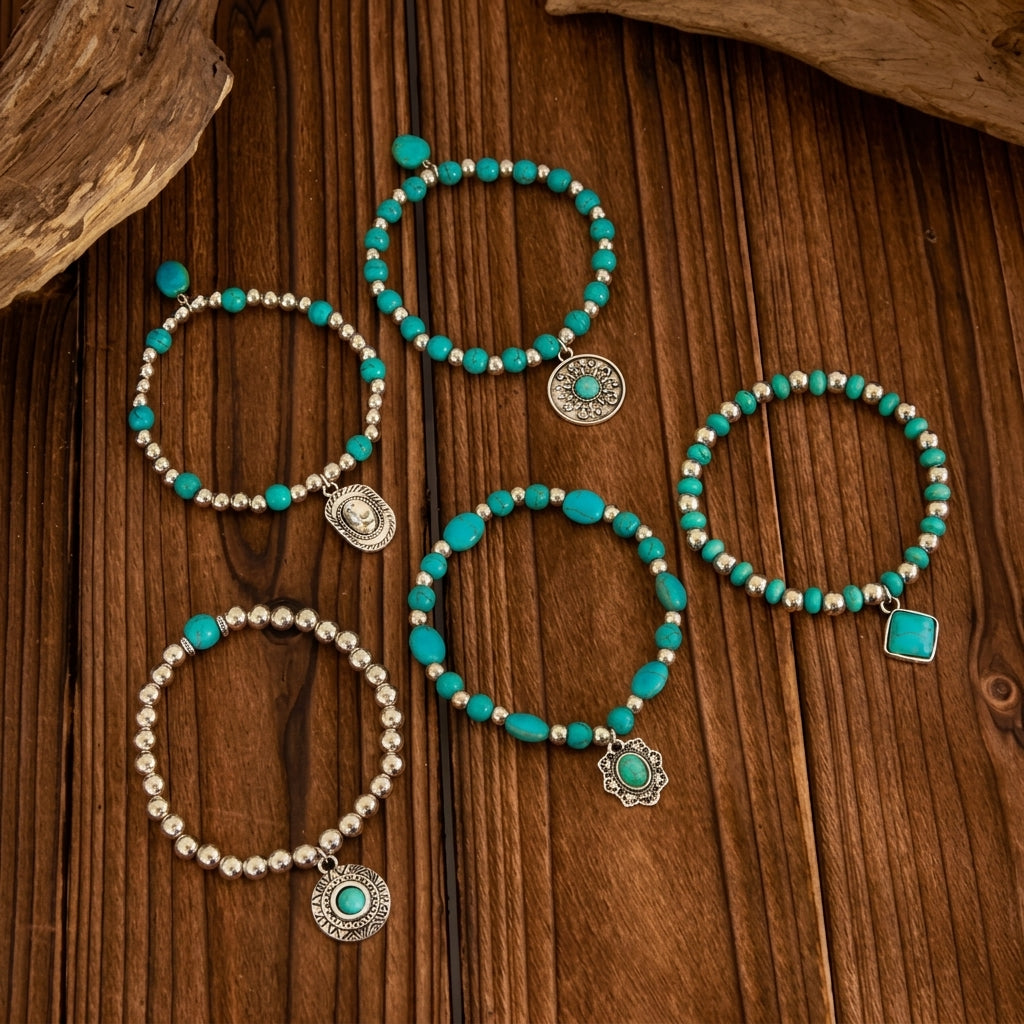 5pc Boho Style Turquoise Bracelet Stack