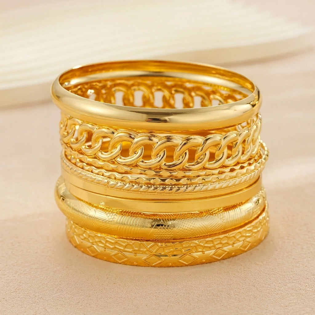 14k 10pc Chunky Variety Bracelet Stack