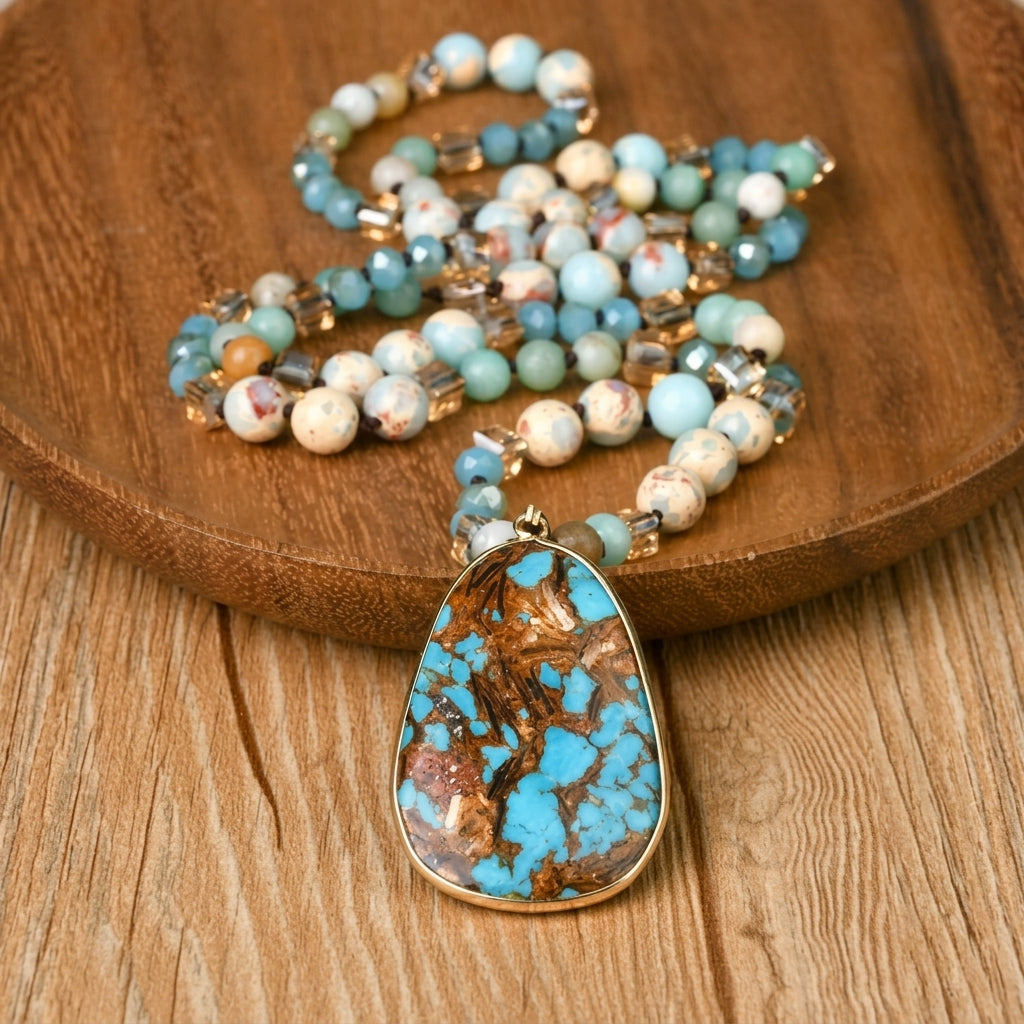 Chunky Boho Style Beaded Necklace