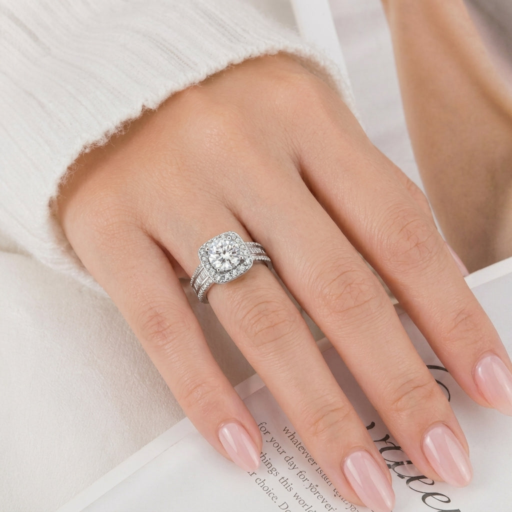 Square Halo Baguette Band Ring