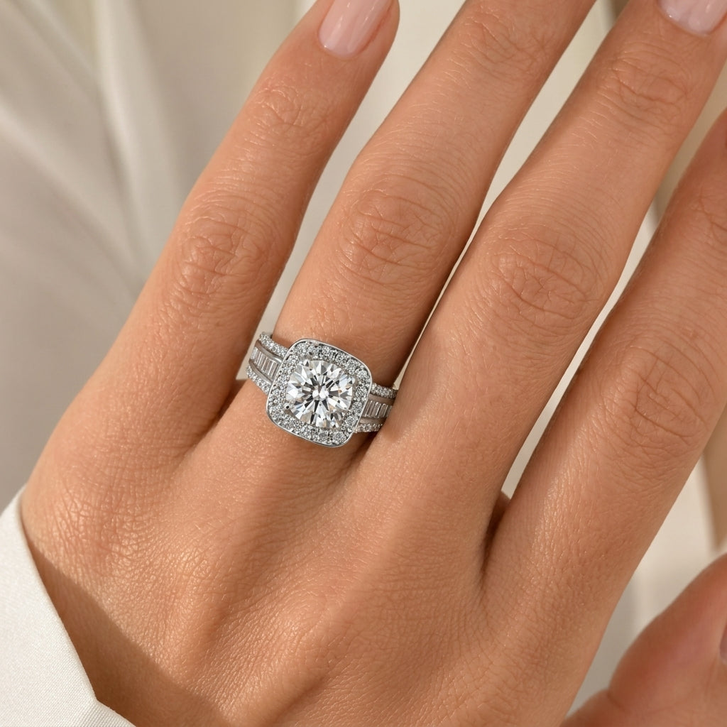 Square Halo Baguette Band Ring