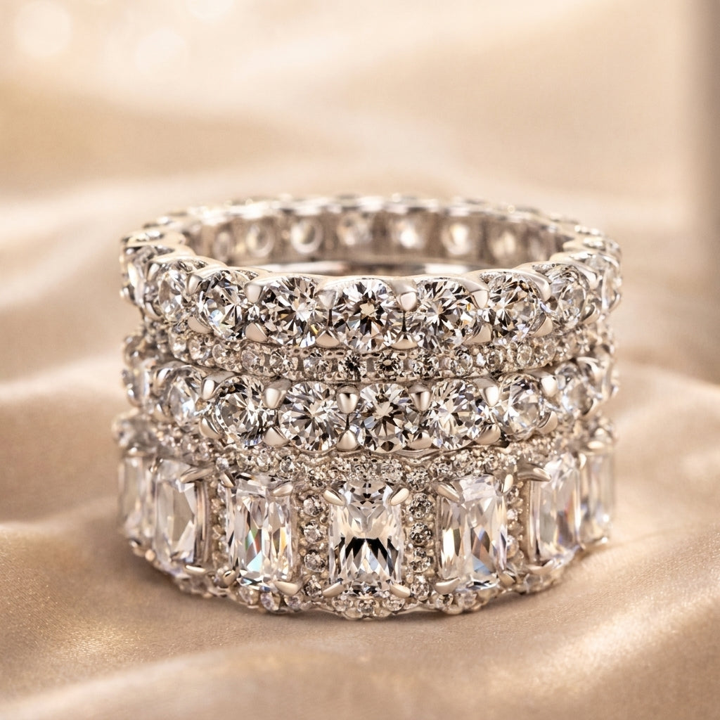 4pc Diamond Accented Stackable Rings Set