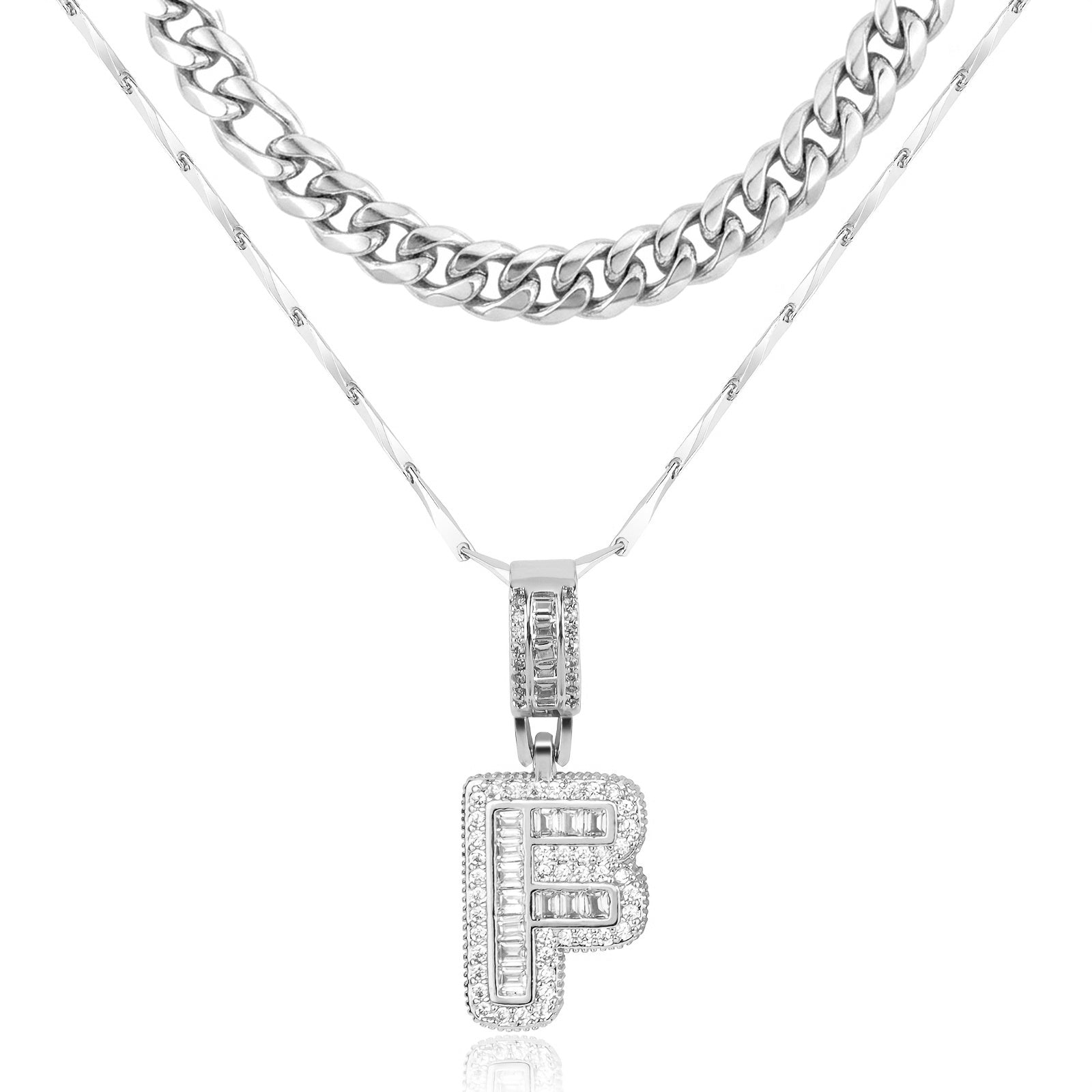 2pc 14k Layered Cuban & Initial Necklaces