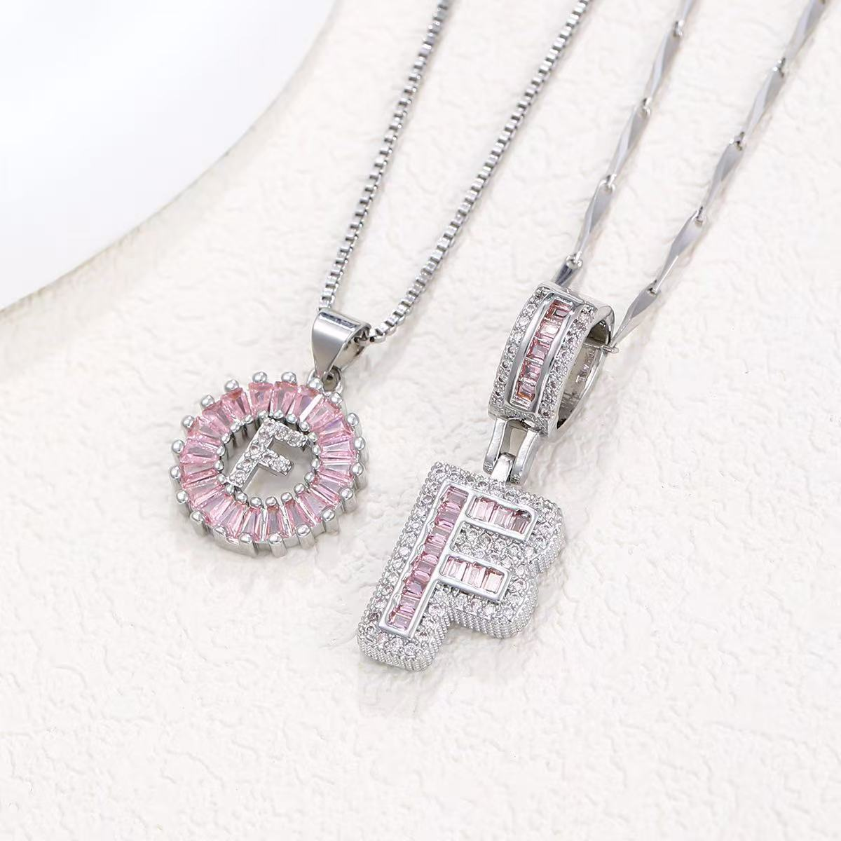 2pc 14k Diamond Letter Initial Necklaces (Limited Pink Edition)