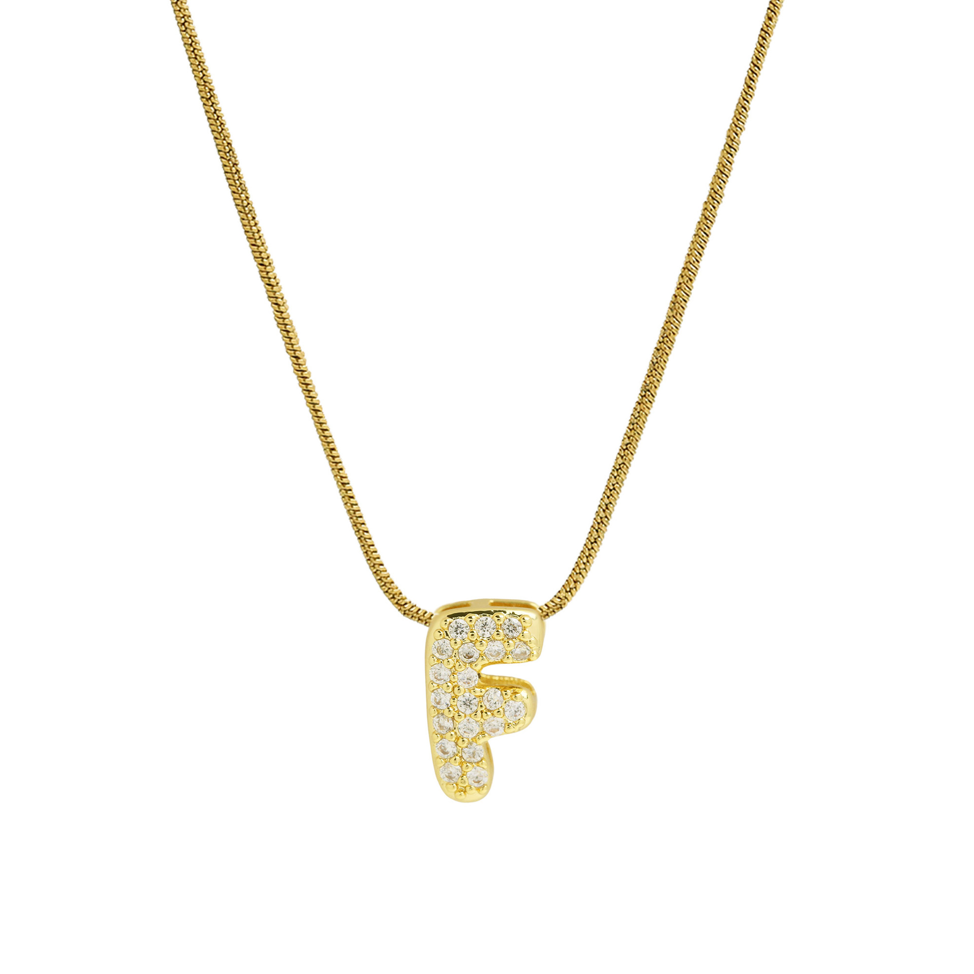 Diamond Bubble Letter Initial Necklace