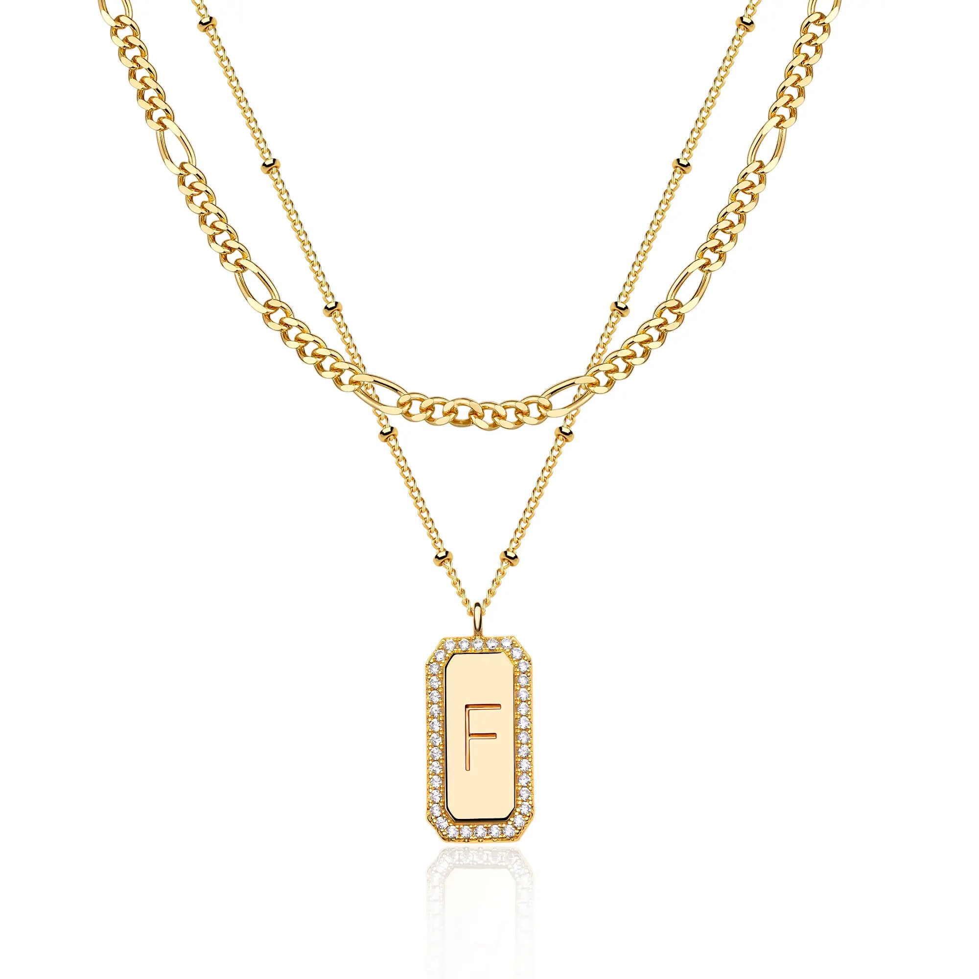 2pc Figaro & Satellite Chain Initial Necklace Stack