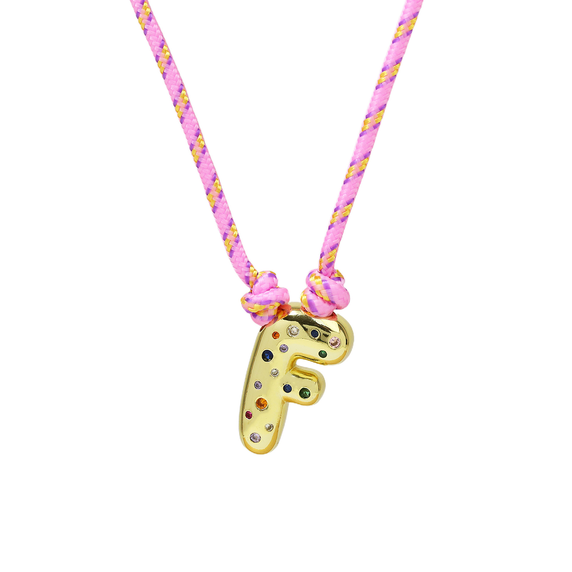 Chunky Gemstone Accented Initial Rope Necklace