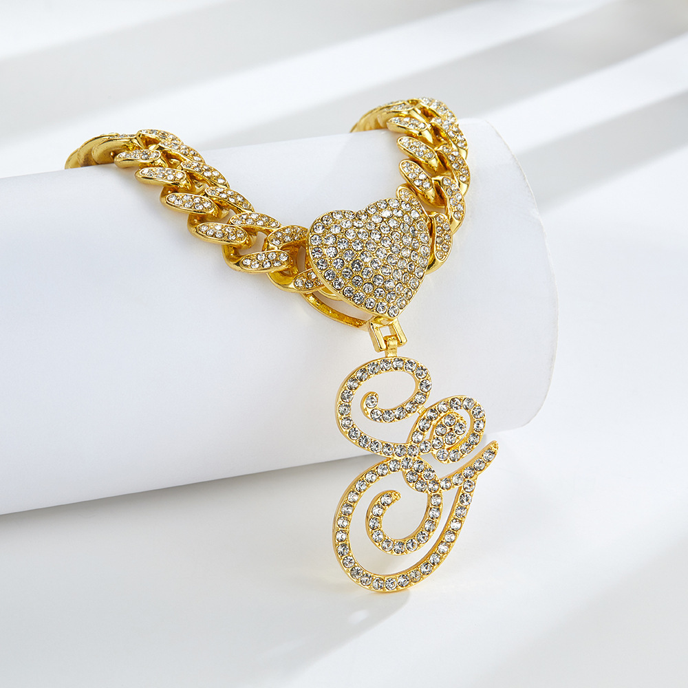 Cursive Diamond Accented Initial Cuban Heart Necklace