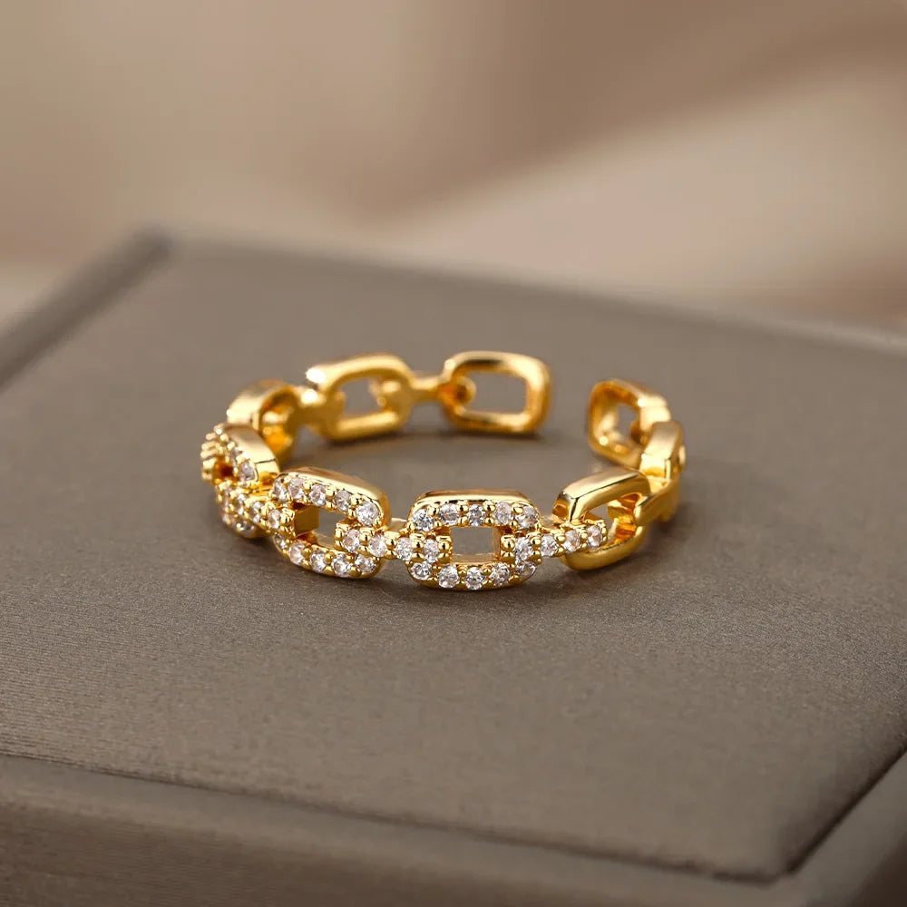 Adjustable Diamond Chain Link Ring