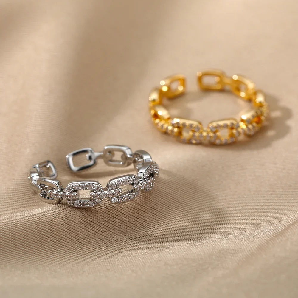 Adjustable Diamond Chain Link Ring