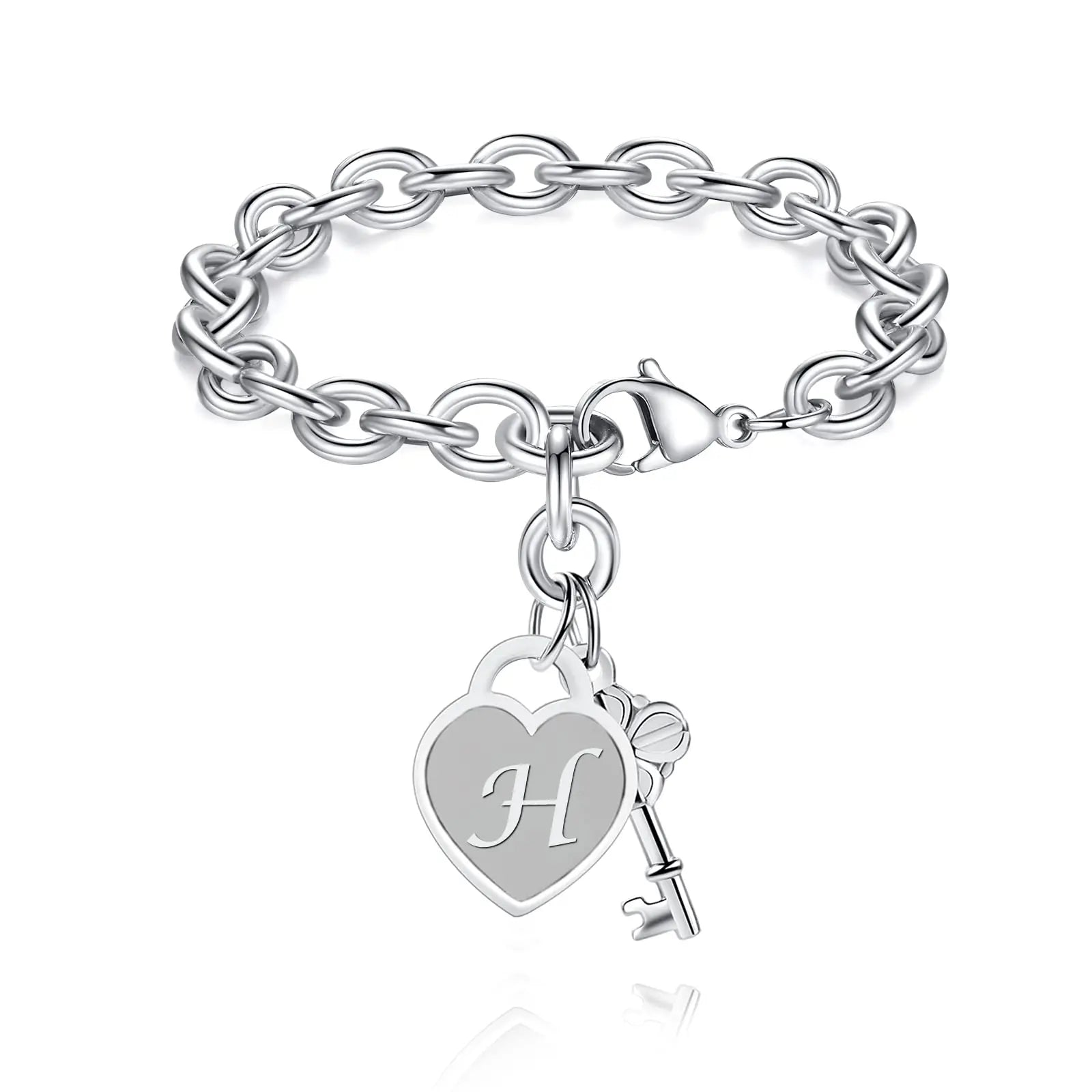 Chunky Clip Heart & Key Letter Initial Bracelet
