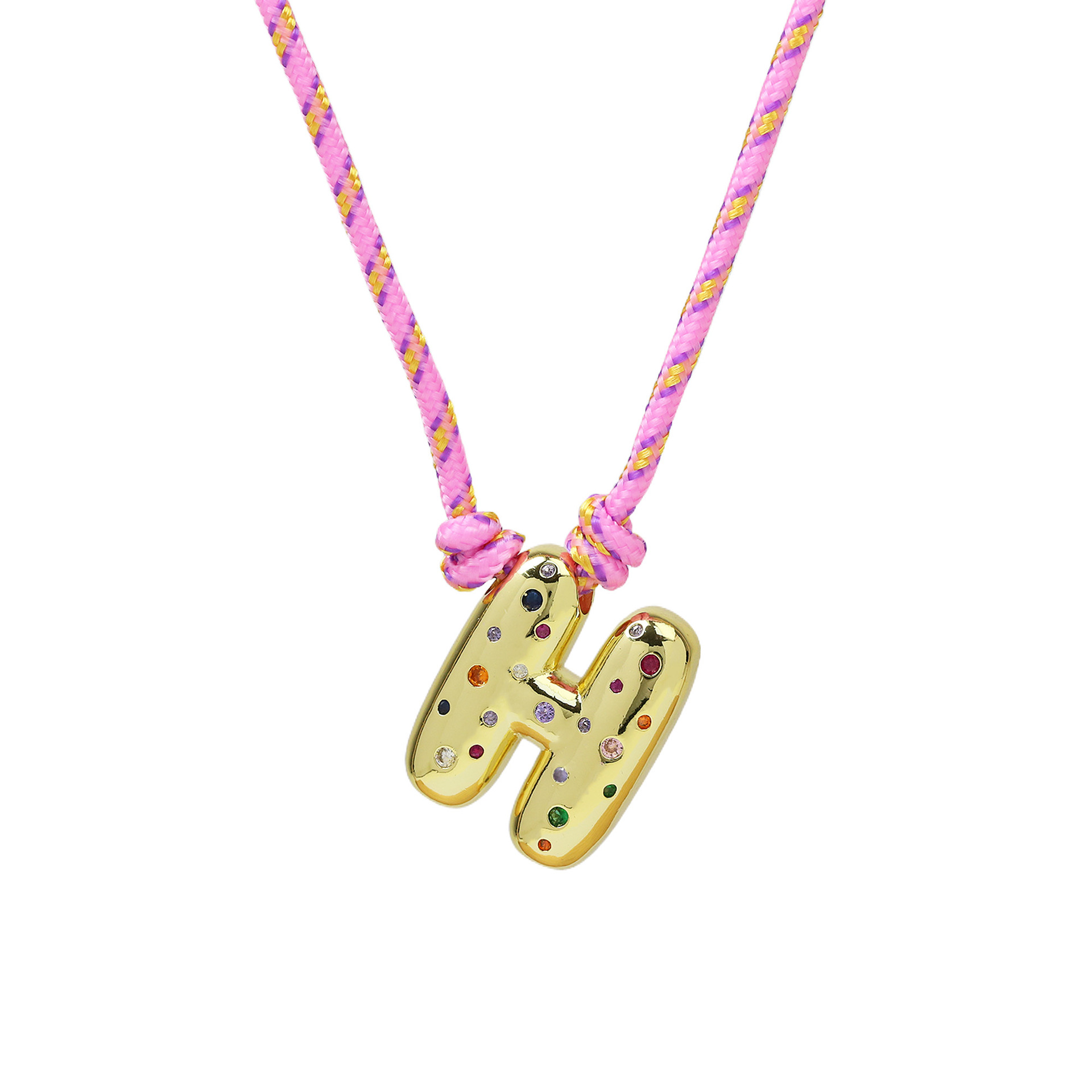 Chunky Gemstone Accented Initial Rope Necklace