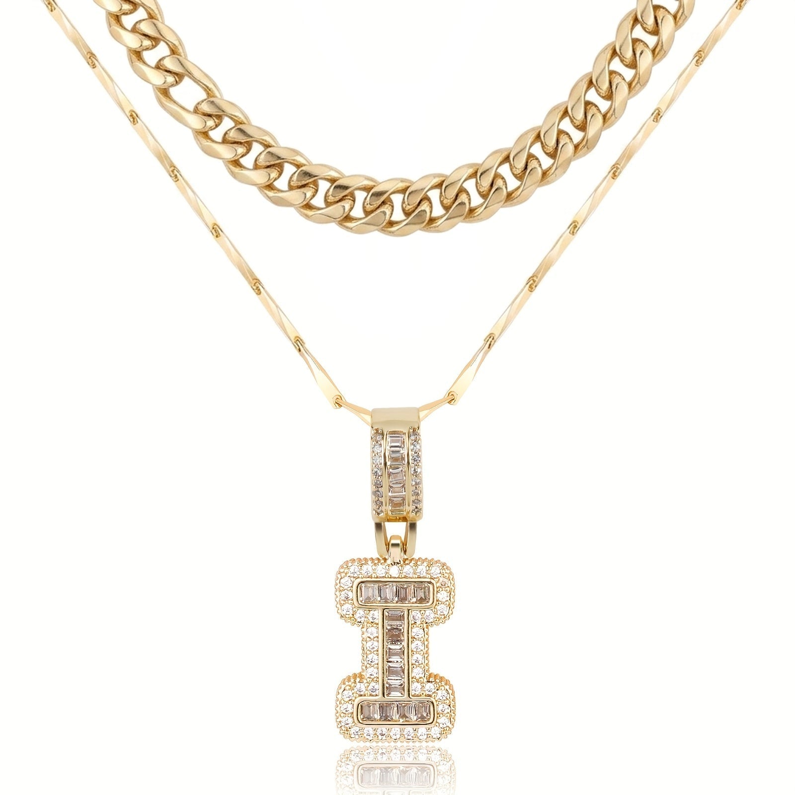 2pc 14k Layered Cuban & Initial Necklaces