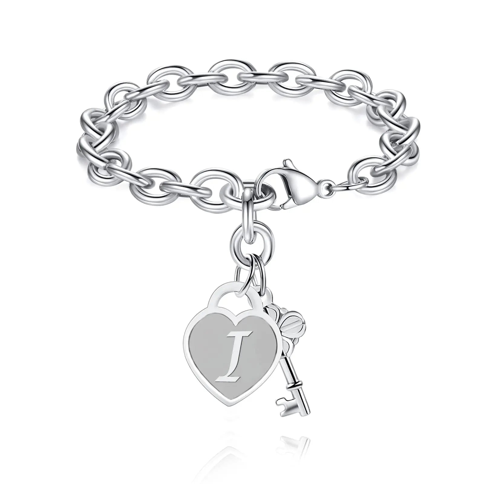 Chunky Clip Heart & Key Letter Initial Bracelet